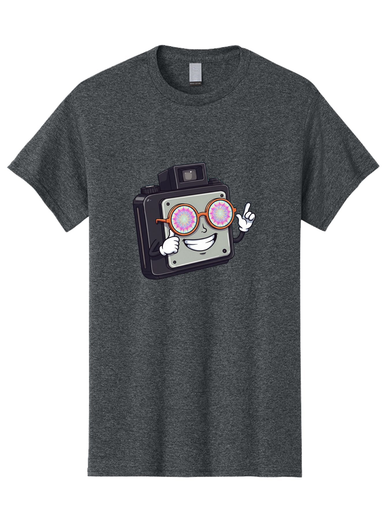 Instant-Camera-Character Men'S Graphic Tee, 100% Cotton, Comfortable Casual Summer Wear, Machine Washable, Cartoon Camera, Sunglasses, Pink Lenses, Funny Character, Playful Vibe, Happy Expression, Creative Illustration, Fun Photography Bae470 15
