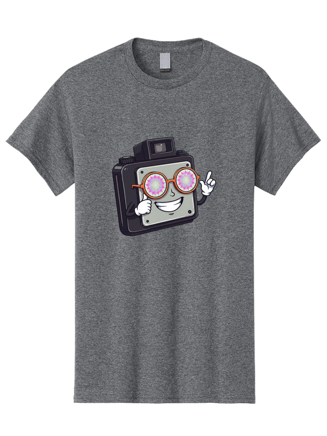 Instant-Camera-Character Men'S Graphic Tee, 100% Cotton, Comfortable Casual Summer Wear, Machine Washable, Cartoon Camera, Sunglasses, Pink Lenses, Funny Character, Playful Vibe, Happy Expression, Creative Illustration, Fun Photography Bae470 8