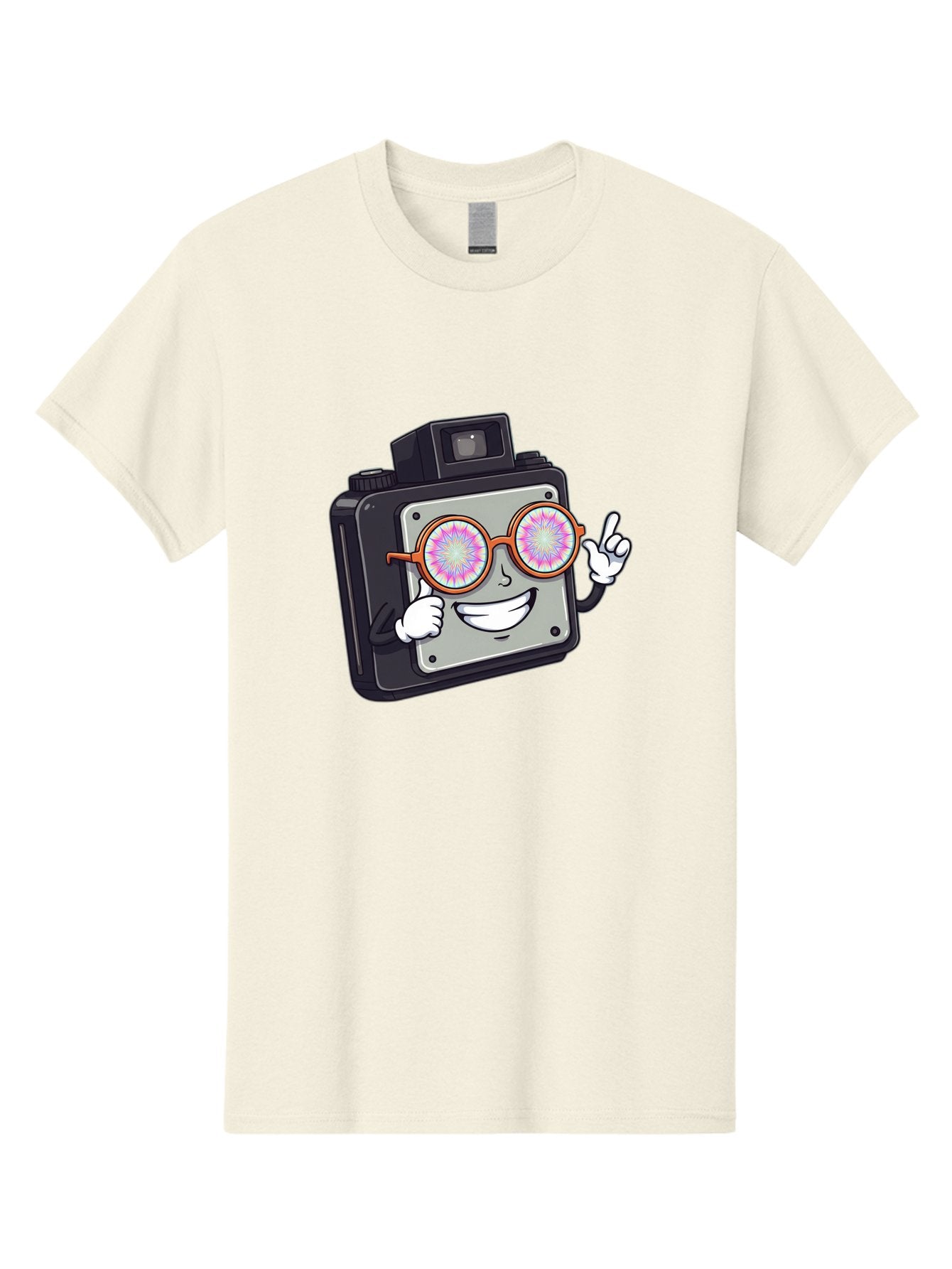 Instant-Camera-Character Men'S Graphic Tee, 100% Cotton, Comfortable Casual Summer Wear, Machine Washable, Cartoon Camera, Sunglasses, Pink Lenses, Funny Character, Playful Vibe, Happy Expression, Creative Illustration, Fun Photography Bae470 11