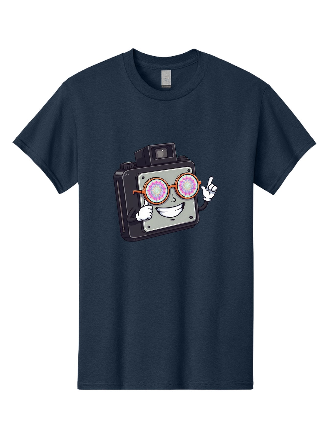 Instant-Camera-Character Men'S Graphic Tee, 100% Cotton, Comfortable Casual Summer Wear, Machine Washable, Cartoon Camera, Sunglasses, Pink Lenses, Funny Character, Playful Vibe, Happy Expression, Creative Illustration, Fun Photography Bae470 4