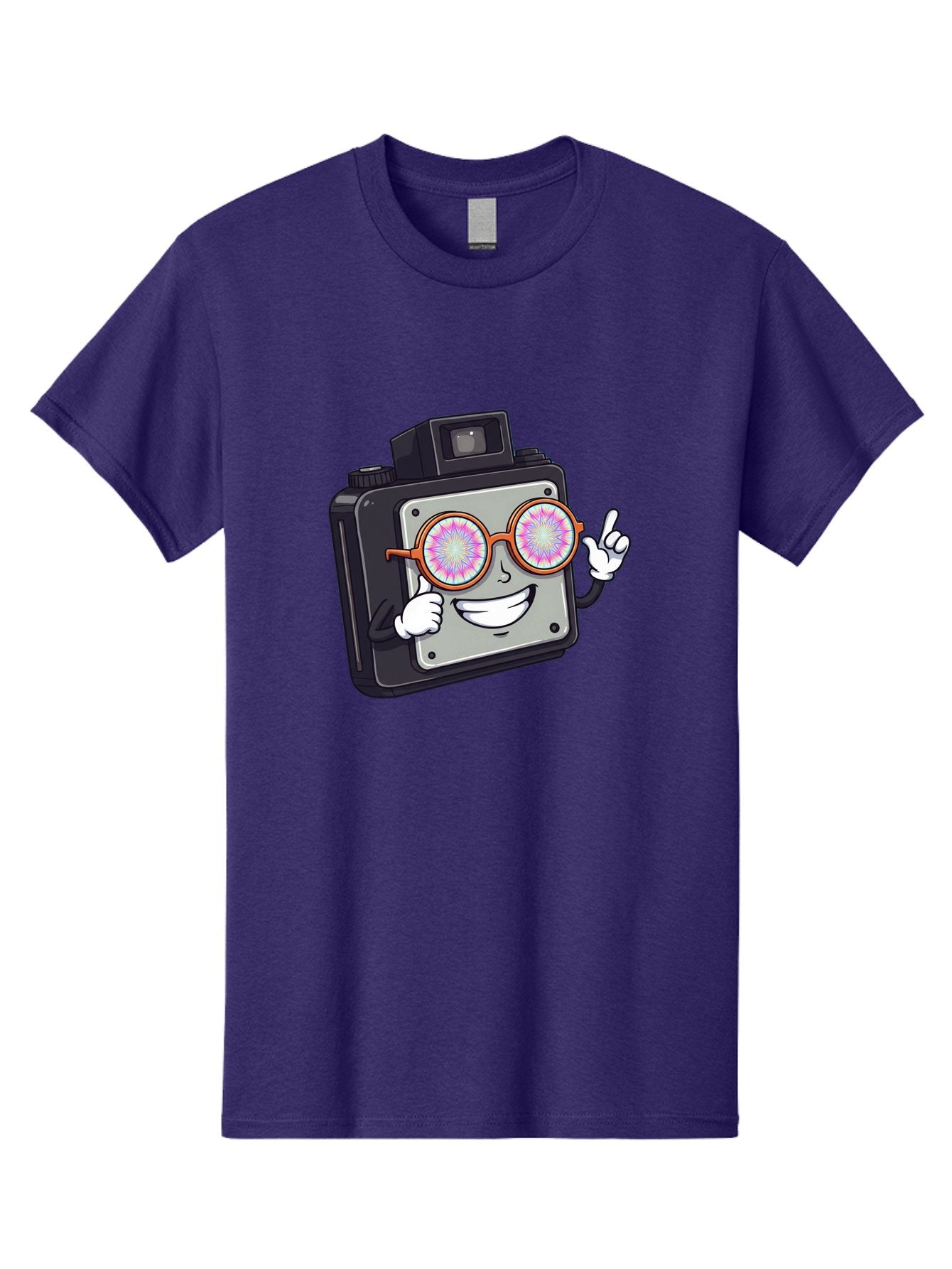 Instant-Camera-Character Men'S Graphic Tee, 100% Cotton, Comfortable Casual Summer Wear, Machine Washable, Cartoon Camera, Sunglasses, Pink Lenses, Funny Character, Playful Vibe, Happy Expression, Creative Illustration, Fun Photography Bae470 10