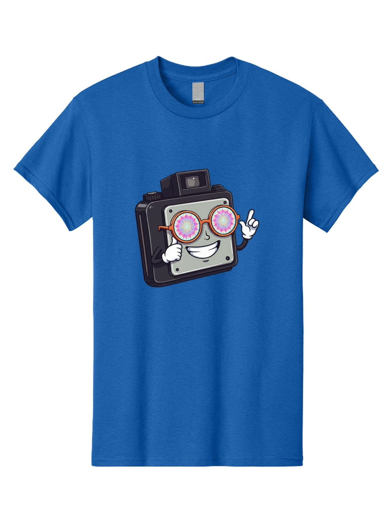 Instant-Camera-Character Men'S Graphic Tee, 100% Cotton, Comfortable Casual Summer Wear, Machine Washable, Cartoon Camera, Sunglasses, Pink Lenses, Funny Character, Playful Vibe, Happy Expression, Creative Illustration, Fun Photography Bae470 14