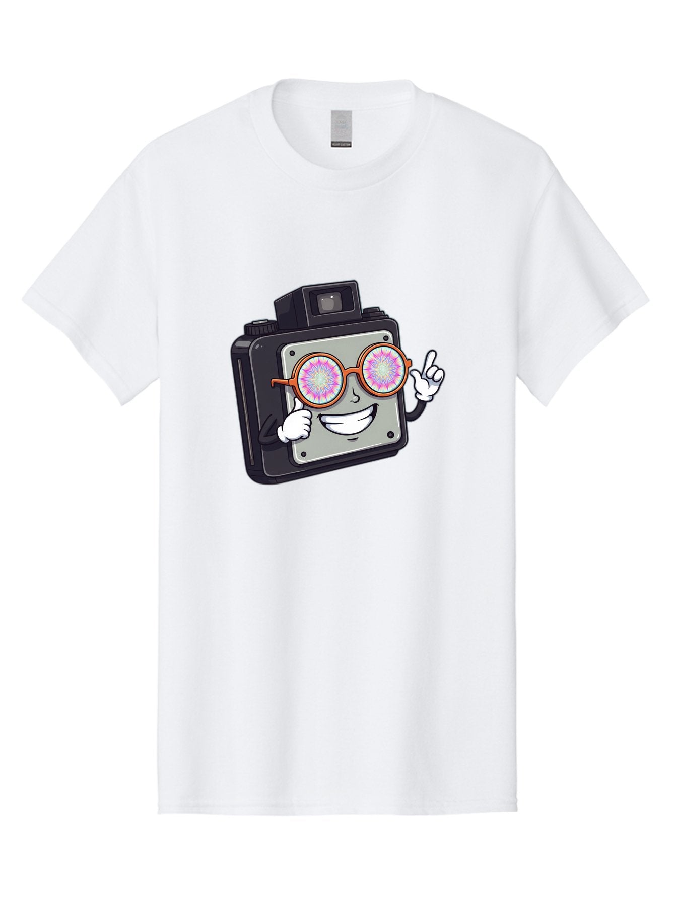 Instant-Camera-Character Men'S Graphic Tee, 100% Cotton, Comfortable Casual Summer Wear, Machine Washable, Cartoon Camera, Sunglasses, Pink Lenses, Funny Character, Playful Vibe, Happy Expression, Creative Illustration, Fun Photography Bae470 12