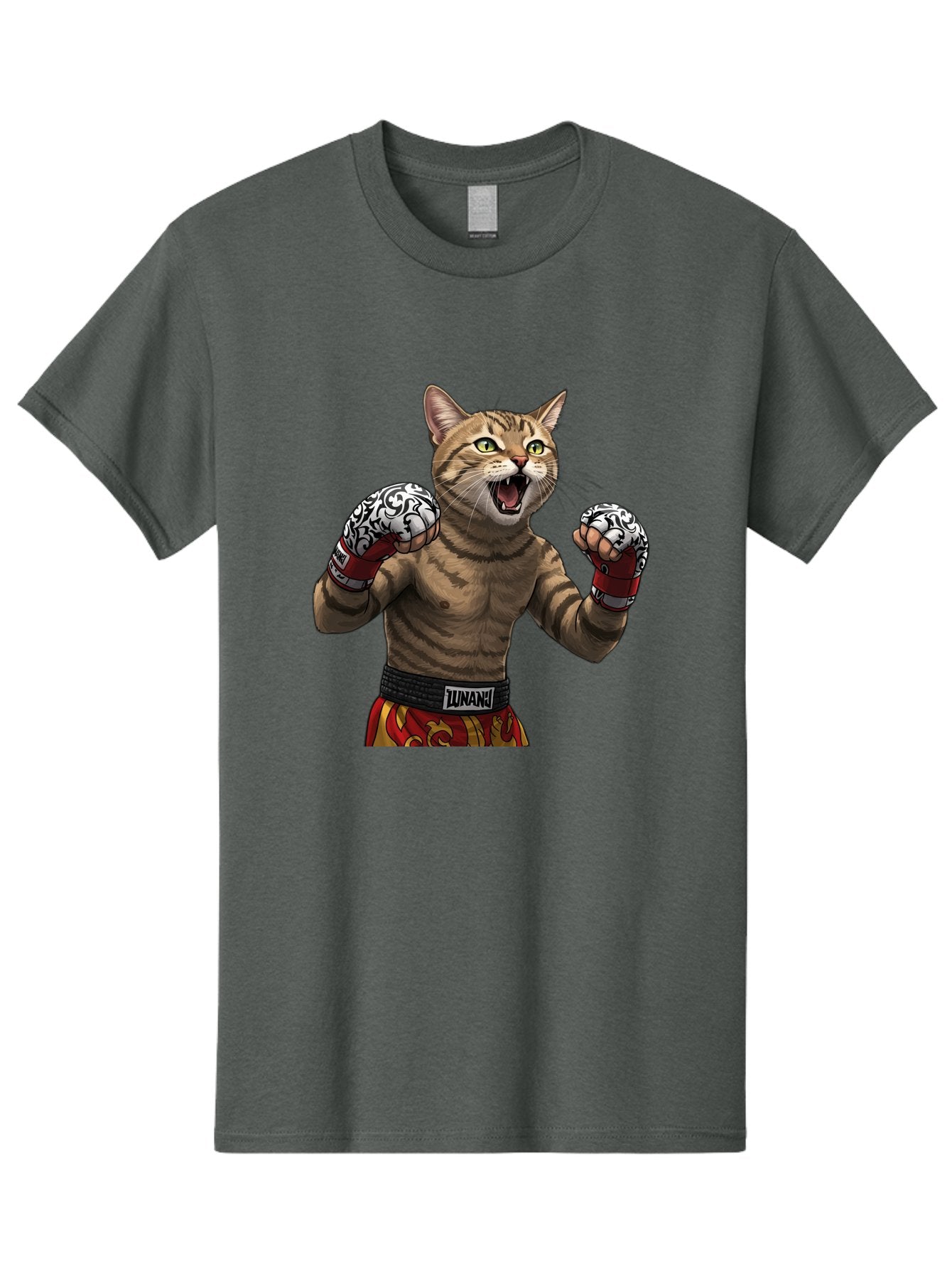 Inunaki Men'S Graphic Tee, 100% Cotton, Comfortable Casual Summer Wear, Machine Washable, Boxing Cat, Muscular Cat, Fighting Stance, Cat With Boxing Gloves, Cartoon Cat, Mixed Martial Arts, Feline Fighter, Lunari Branding, Bold Design, Bae471 13