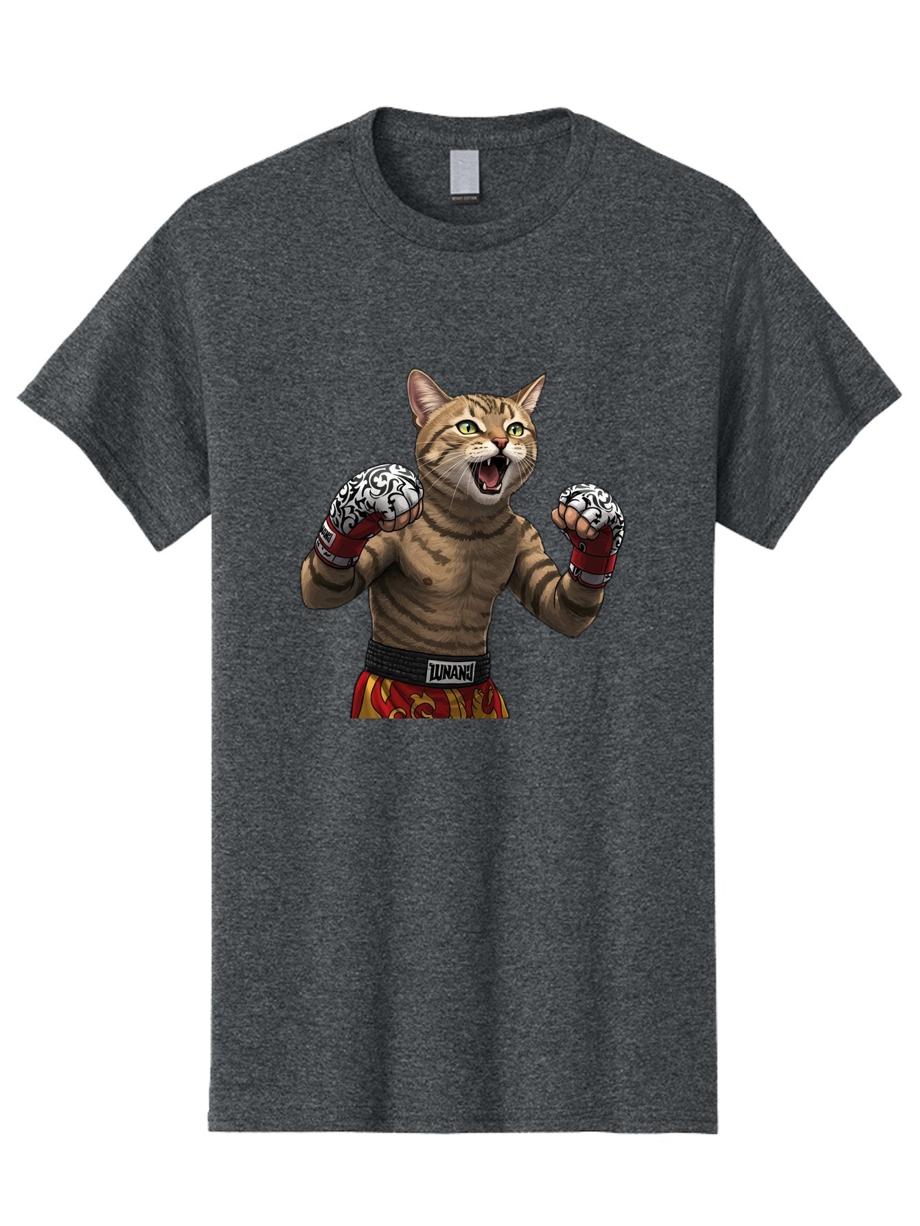 Inunaki Men'S Graphic Tee, 100% Cotton, Comfortable Casual Summer Wear, Machine Washable, Boxing Cat, Muscular Cat, Fighting Stance, Cat With Boxing Gloves, Cartoon Cat, Mixed Martial Arts, Feline Fighter, Lunari Branding, Bold Design, Bae471 12