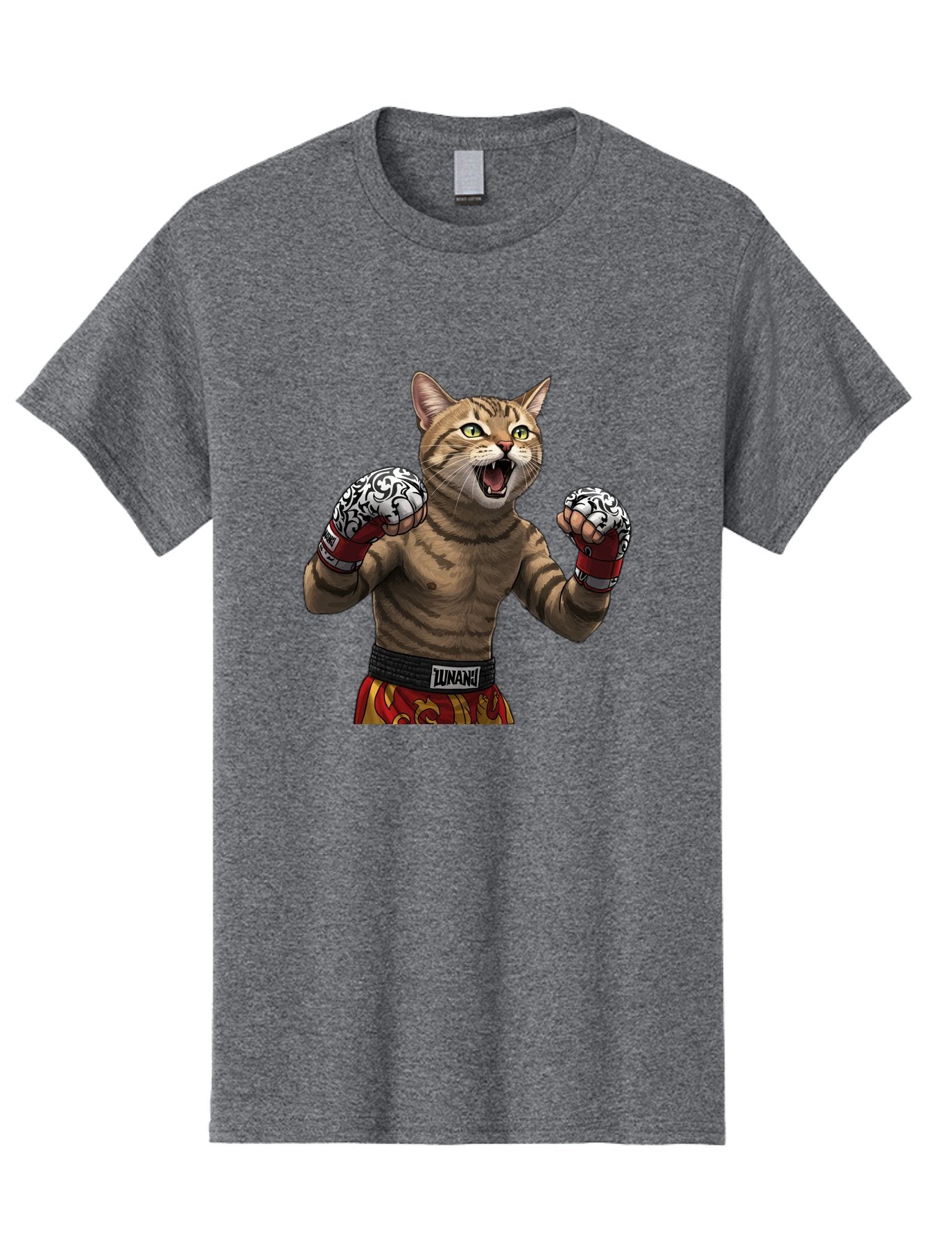 Inunaki Men'S Graphic Tee, 100% Cotton, Comfortable Casual Summer Wear, Machine Washable, Boxing Cat, Muscular Cat, Fighting Stance, Cat With Boxing Gloves, Cartoon Cat, Mixed Martial Arts, Feline Fighter, Lunari Branding, Bold Design, Bae471 6