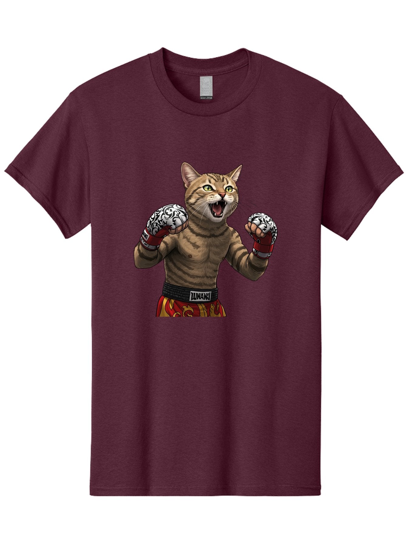 Inunaki Men'S Graphic Tee, 100% Cotton, Comfortable Casual Summer Wear, Machine Washable, Boxing Cat, Muscular Cat, Fighting Stance, Cat With Boxing Gloves, Cartoon Cat, Mixed Martial Arts, Feline Fighter, Lunari Branding, Bold Design, Bae471 5