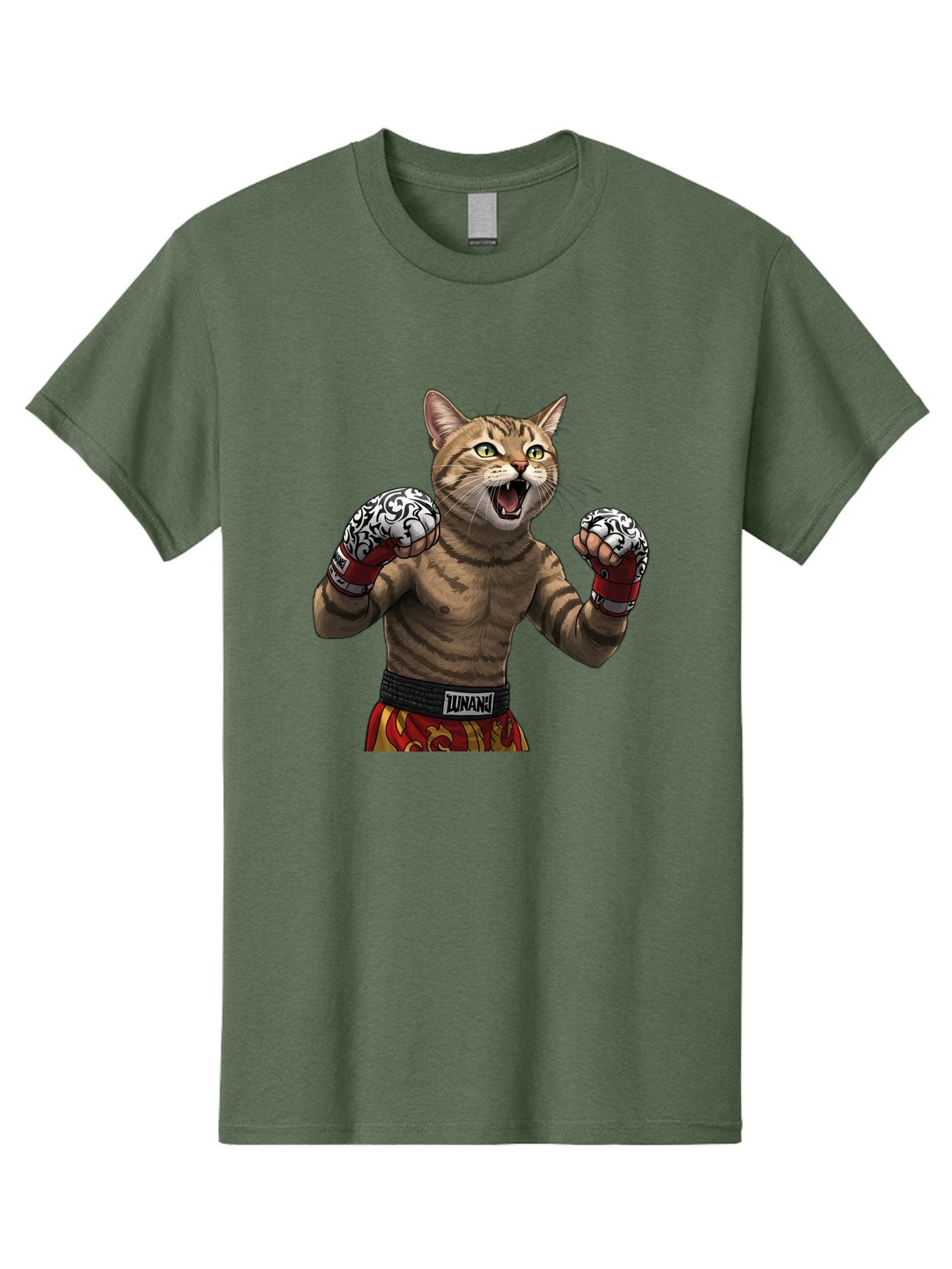 Inunaki Men'S Graphic Tee, 100% Cotton, Comfortable Casual Summer Wear, Machine Washable, Boxing Cat, Muscular Cat, Fighting Stance, Cat With Boxing Gloves, Cartoon Cat, Mixed Martial Arts, Feline Fighter, Lunari Branding, Bold Design, Bae471 8