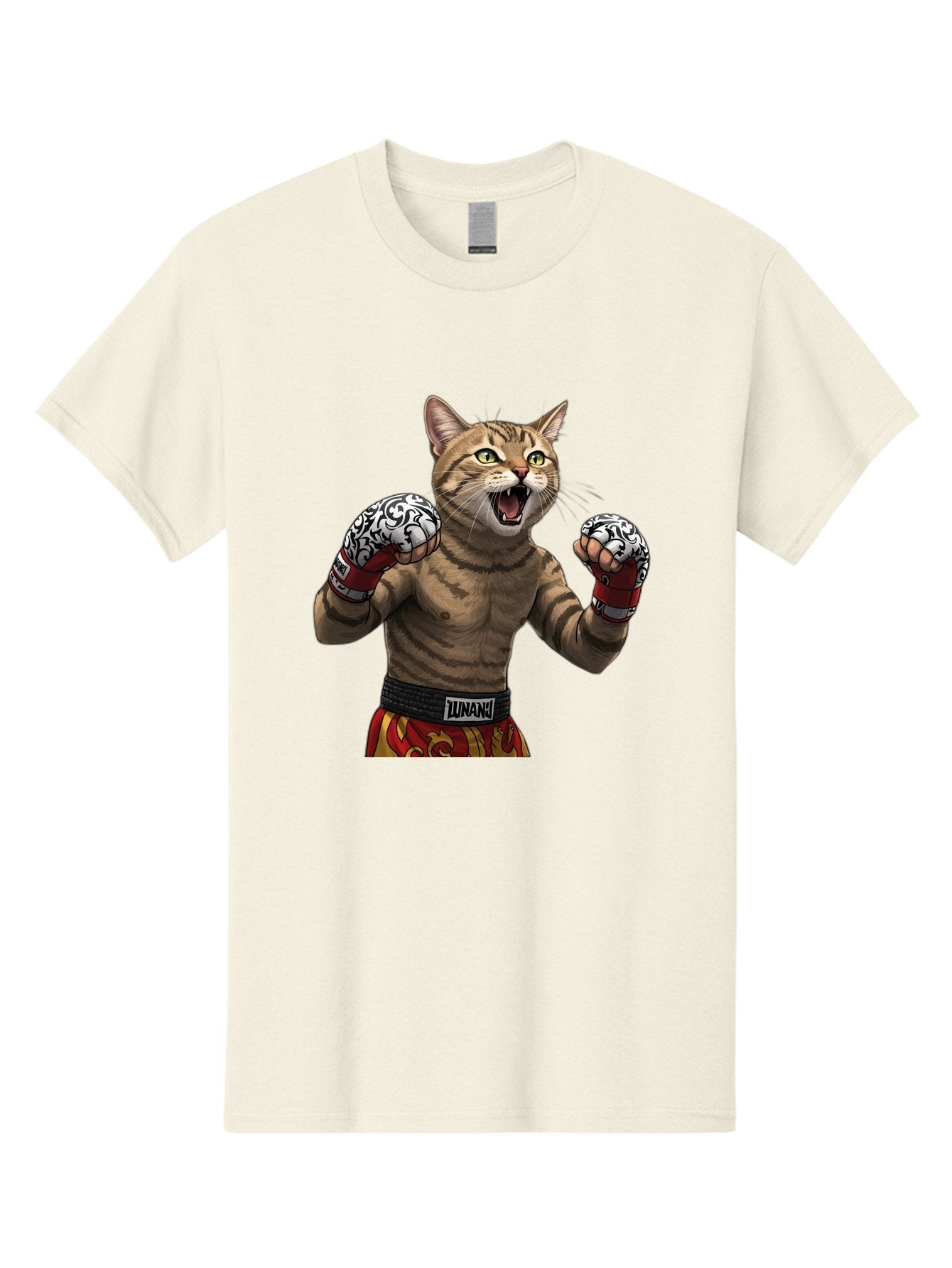 Inunaki Men'S Graphic Tee, 100% Cotton, Comfortable Casual Summer Wear, Machine Washable, Boxing Cat, Muscular Cat, Fighting Stance, Cat With Boxing Gloves, Cartoon Cat, Mixed Martial Arts, Feline Fighter, Lunari Branding, Bold Design, Bae471 7