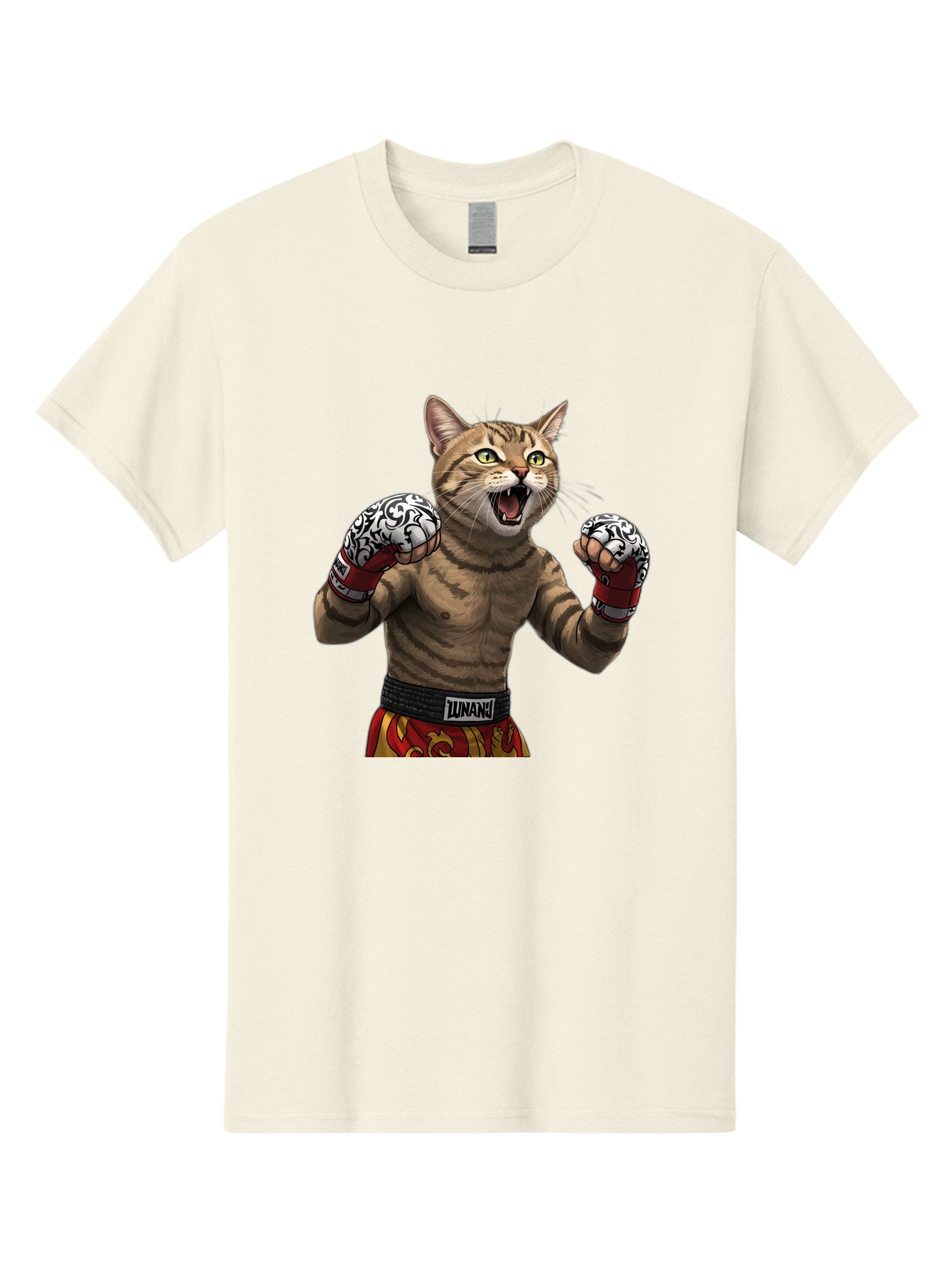 Inunaki Men'S Graphic Tee, 100% Cotton, Comfortable Casual Summer Wear, Machine Washable, Boxing Cat, Muscular Cat, Fighting Stance, Cat With Boxing Gloves, Cartoon Cat, Mixed Martial Arts, Feline Fighter, Lunari Branding, Bold Design, Bae471 13