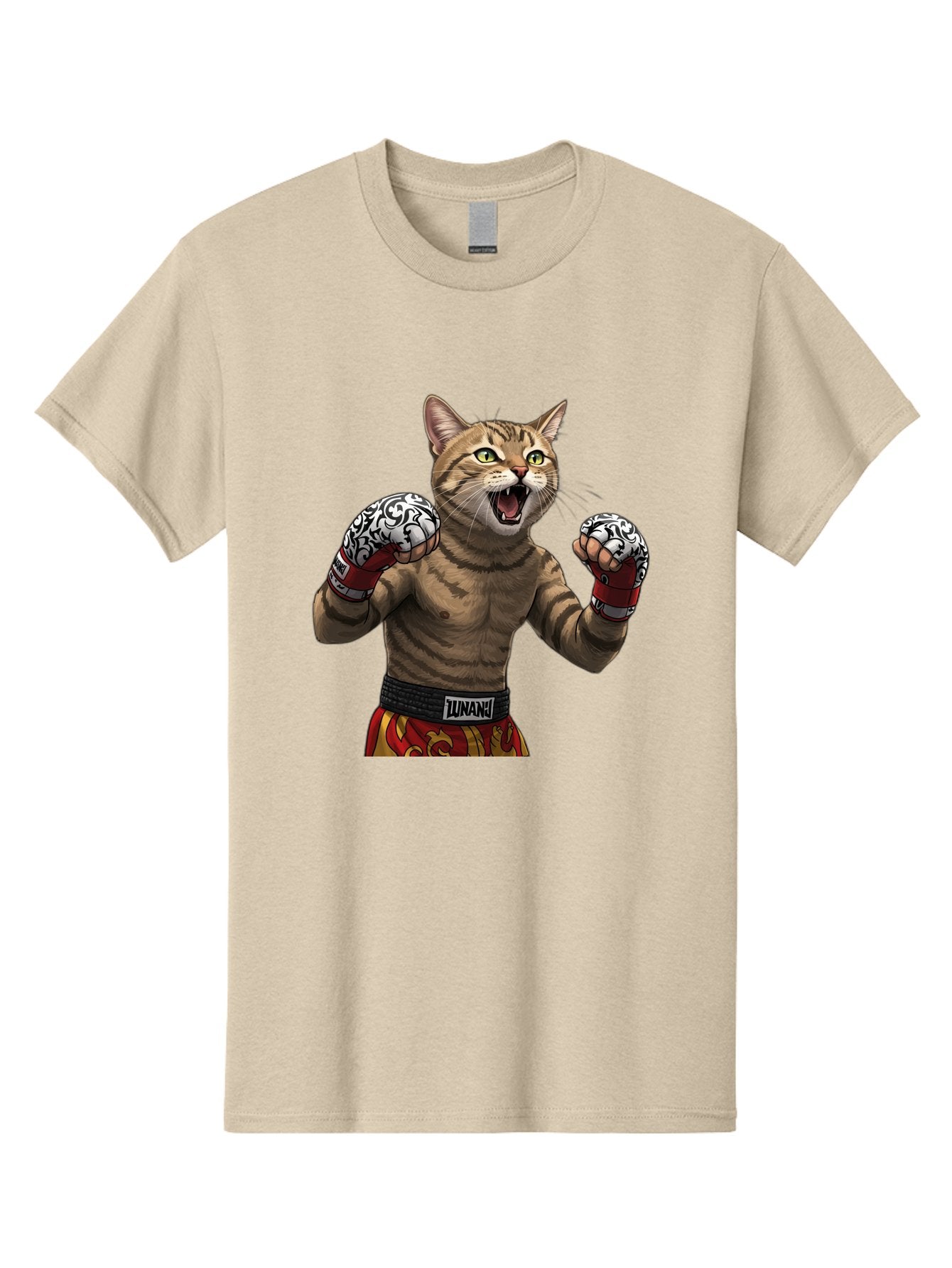 Inunaki Men'S Graphic Tee, 100% Cotton, Comfortable Casual Summer Wear, Machine Washable, Boxing Cat, Muscular Cat, Fighting Stance, Cat With Boxing Gloves, Cartoon Cat, Mixed Martial Arts, Feline Fighter, Lunari Branding, Bold Design, Bae471 10
