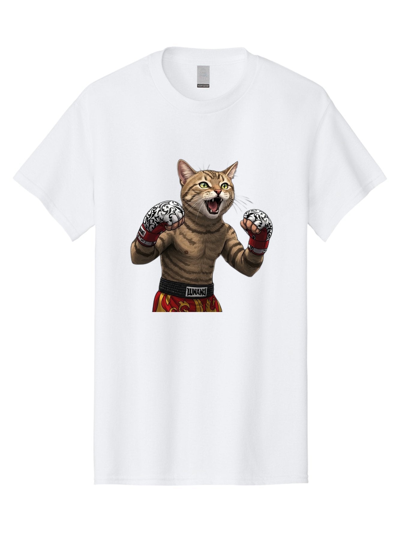 Inunaki Men'S Graphic Tee, 100% Cotton, Comfortable Casual Summer Wear, Machine Washable, Boxing Cat, Muscular Cat, Fighting Stance, Cat With Boxing Gloves, Cartoon Cat, Mixed Martial Arts, Feline Fighter, Lunari Branding, Bold Design, Bae471 11