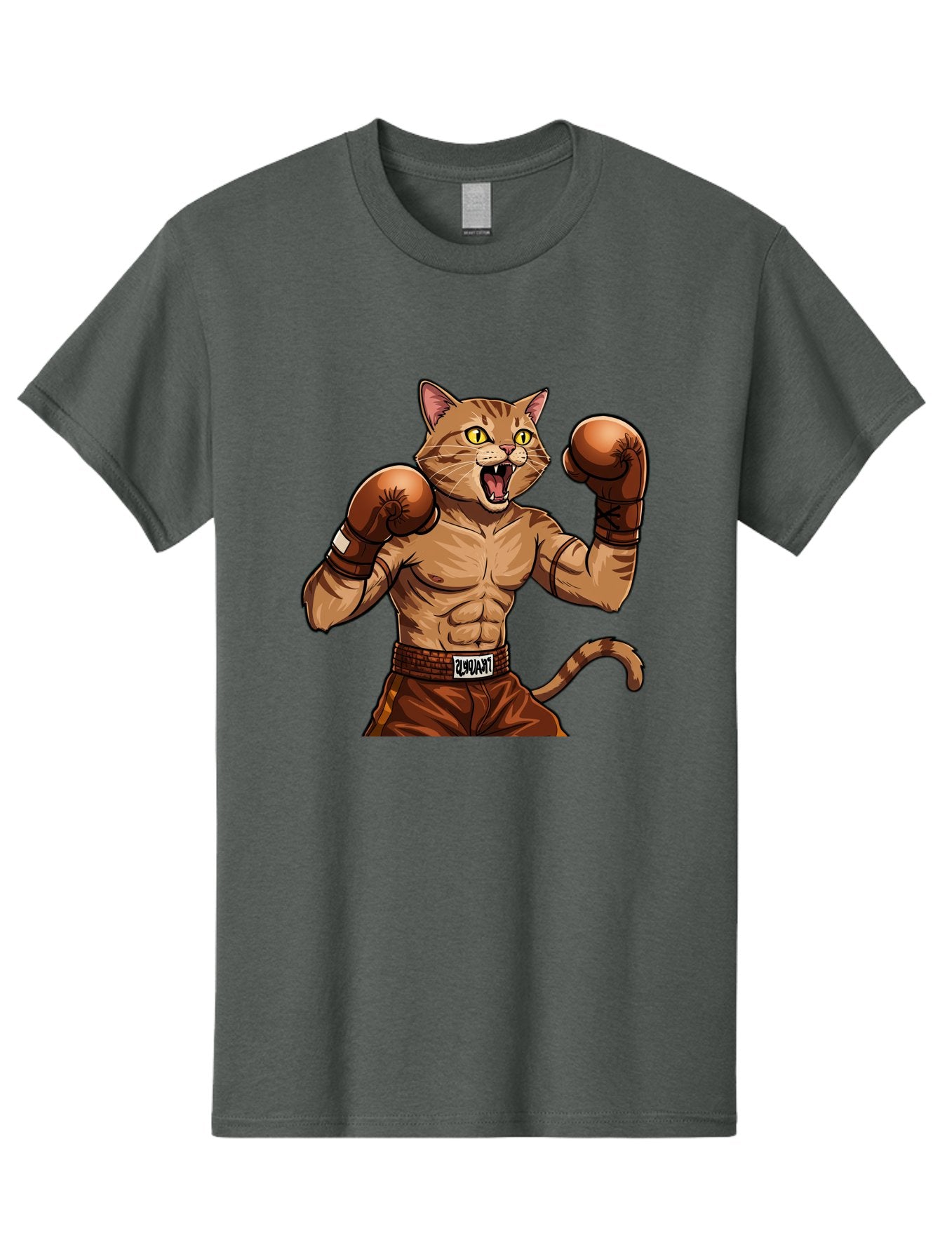 Itnumba Men'S Graphic Tee, 100% Cotton, Comfortable Casual Summer Wear, Machine Washable, Boxing Cat, Cartoon Character, Muscular Feline, Boxing Gloves, Fitness Motivation, Fun Illustration, Tabby Cat, Humorous Design, Anthropomorphic Cat Bae472 3