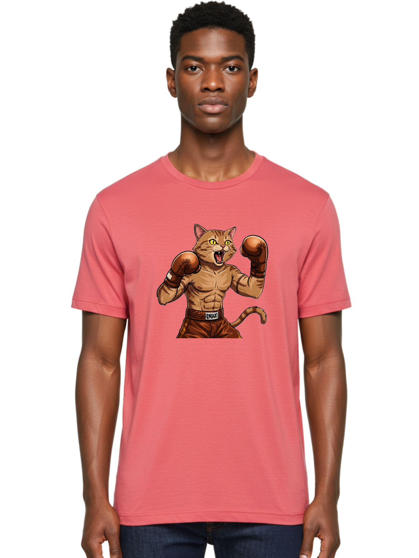 Itnumba Men'S Graphic Tee, 100% Cotton, Comfortable Casual Summer Wear, Machine Washable, Boxing Cat, Cartoon Character, Muscular Feline, Boxing Gloves, Fitness Motivation, Fun Illustration, Tabby Cat, Humorous Design, Anthropomorphic Cat Bae472 22