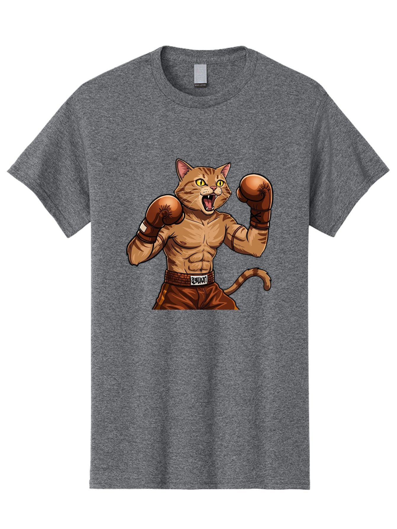 Itnumba Men'S Graphic Tee, 100% Cotton, Comfortable Casual Summer Wear, Machine Washable, Boxing Cat, Cartoon Character, Muscular Feline, Boxing Gloves, Fitness Motivation, Fun Illustration, Tabby Cat, Humorous Design, Anthropomorphic Cat Bae472 7
