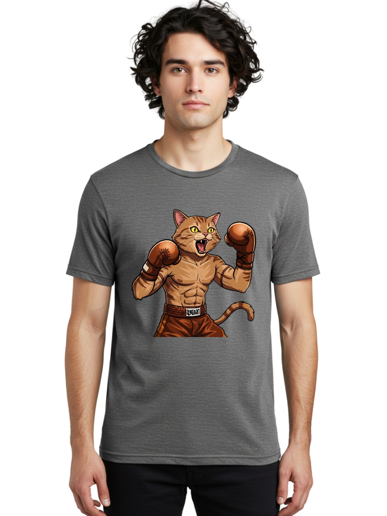 Itnumba Men'S Graphic Tee, 100% Cotton, Comfortable Casual Summer Wear, Machine Washable, Boxing Cat, Cartoon Character, Muscular Feline, Boxing Gloves, Fitness Motivation, Fun Illustration, Tabby Cat, Humorous Design, Anthropomorphic Cat Bae472 16