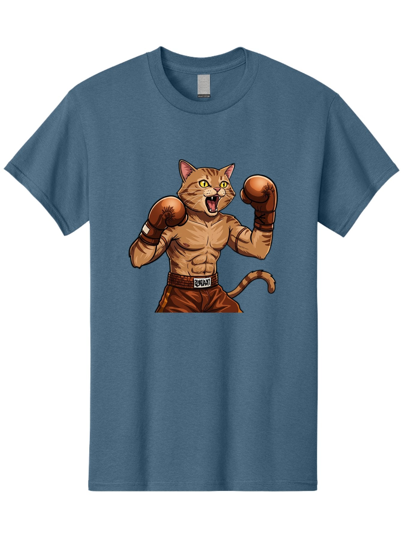 Itnumba Men'S Graphic Tee, 100% Cotton, Comfortable Casual Summer Wear, Machine Washable, Boxing Cat, Cartoon Character, Muscular Feline, Boxing Gloves, Fitness Motivation, Fun Illustration, Tabby Cat, Humorous Design, Anthropomorphic Cat Bae472 15