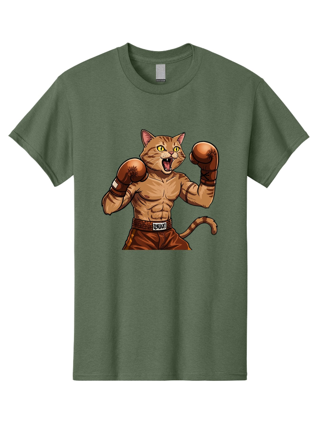 Itnumba Men'S Graphic Tee, 100% Cotton, Comfortable Casual Summer Wear, Machine Washable, Boxing Cat, Cartoon Character, Muscular Feline, Boxing Gloves, Fitness Motivation, Fun Illustration, Tabby Cat, Humorous Design, Anthropomorphic Cat Bae472 5