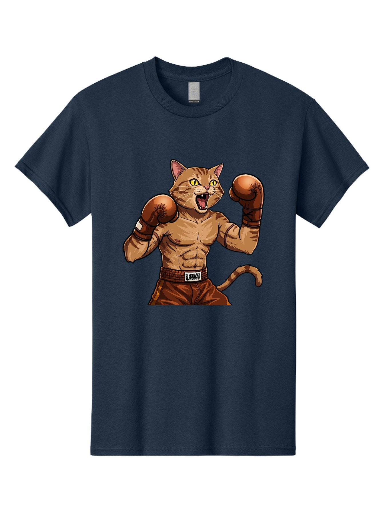 Itnumba Men'S Graphic Tee, 100% Cotton, Comfortable Casual Summer Wear, Machine Washable, Boxing Cat, Cartoon Character, Muscular Feline, Boxing Gloves, Fitness Motivation, Fun Illustration, Tabby Cat, Humorous Design, Anthropomorphic Cat Bae472