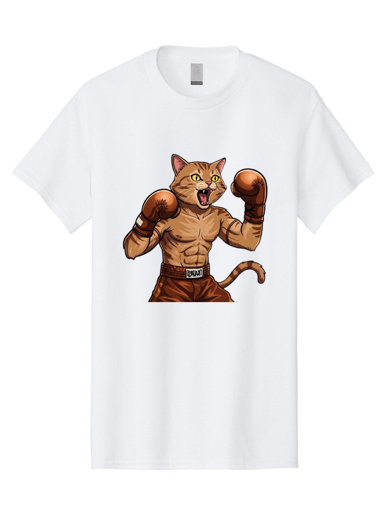 Itnumba Men'S Graphic Tee, 100% Cotton, Comfortable Casual Summer Wear, Machine Washable, Boxing Cat, Cartoon Character, Muscular Feline, Boxing Gloves, Fitness Motivation, Fun Illustration, Tabby Cat, Humorous Design, Anthropomorphic Cat Bae472