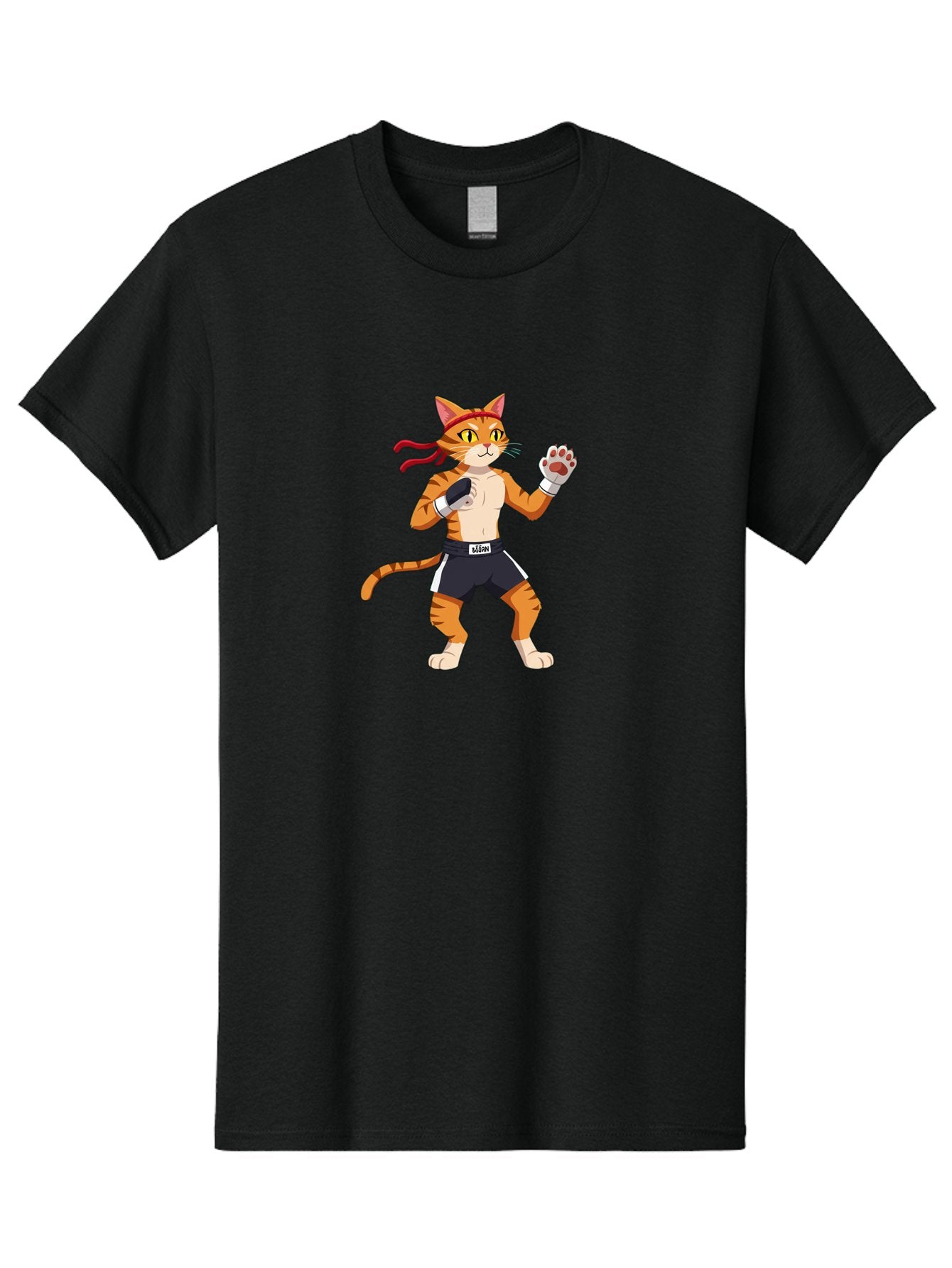 Katom Men'S Graphic Tee, 100% Cotton, Comfortable Casual Summer Wear, Machine Washable, Cartoon Cat Boxer, Orange Striped Cat, Boxing Gloves, Boxing Shorts, Martial Arts, Fighting Cat, Cartoon Character, Funny Animal, Boxing Pose, Bae477 3