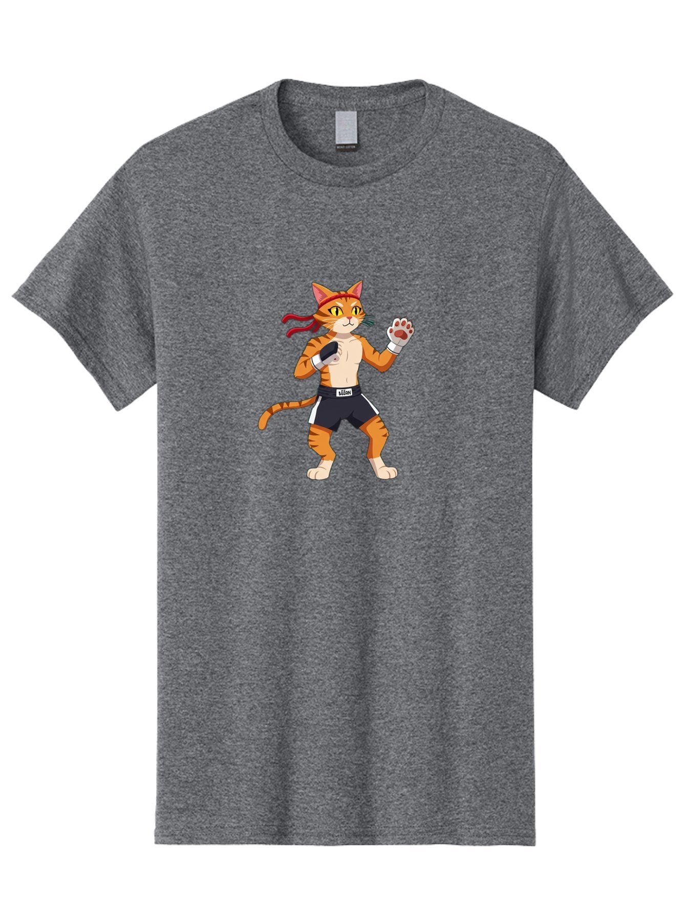 Katom Men'S Graphic Tee, 100% Cotton, Comfortable Casual Summer Wear, Machine Washable, Cartoon Cat Boxer, Orange Striped Cat, Boxing Gloves, Boxing Shorts, Martial Arts, Fighting Cat, Cartoon Character, Funny Animal, Boxing Pose, Bae477 13