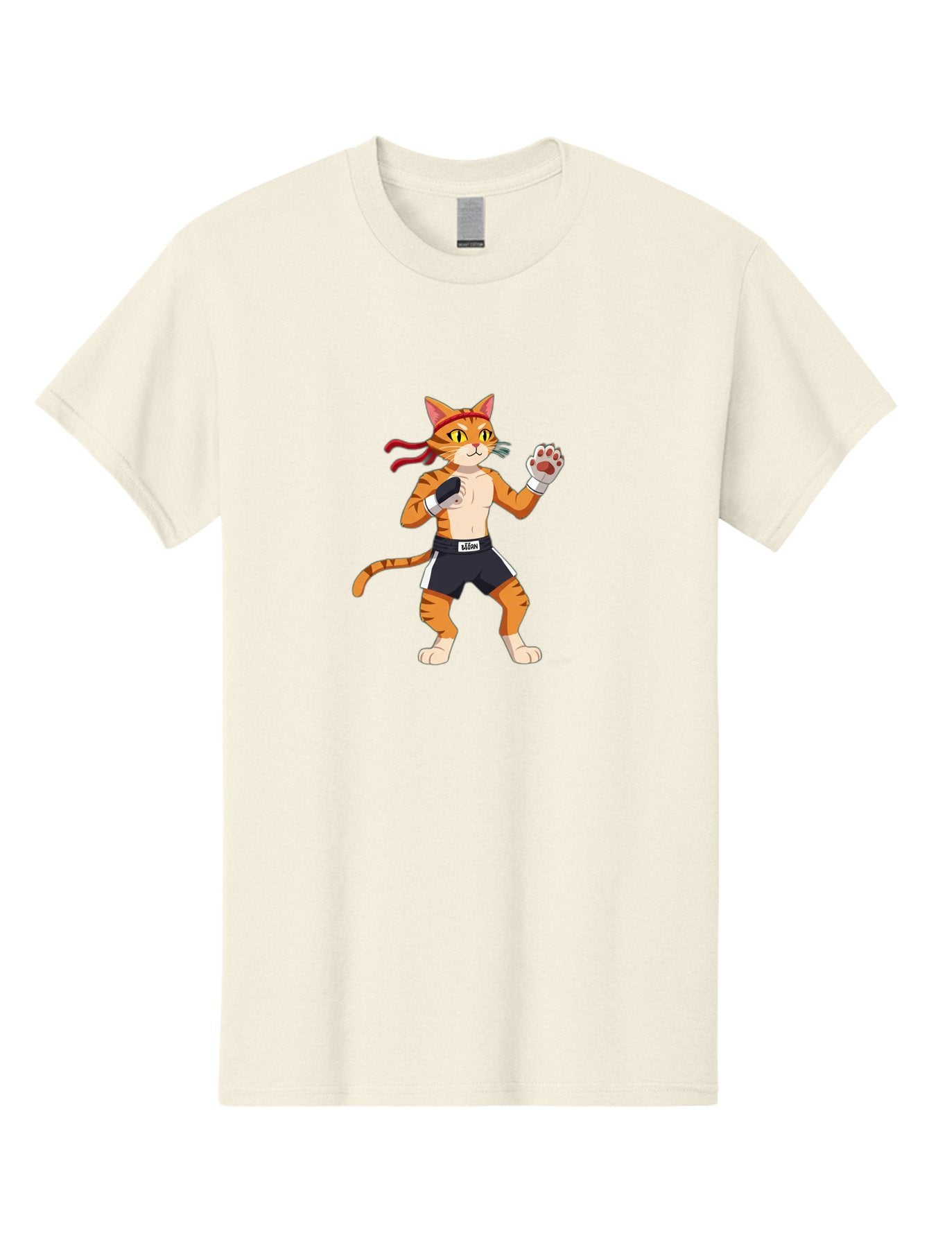 Katom Men'S Graphic Tee, 100% Cotton, Comfortable Casual Summer Wear, Machine Washable, Cartoon Cat Boxer, Orange Striped Cat, Boxing Gloves, Boxing Shorts, Martial Arts, Fighting Cat, Cartoon Character, Funny Animal, Boxing Pose, Bae477 7