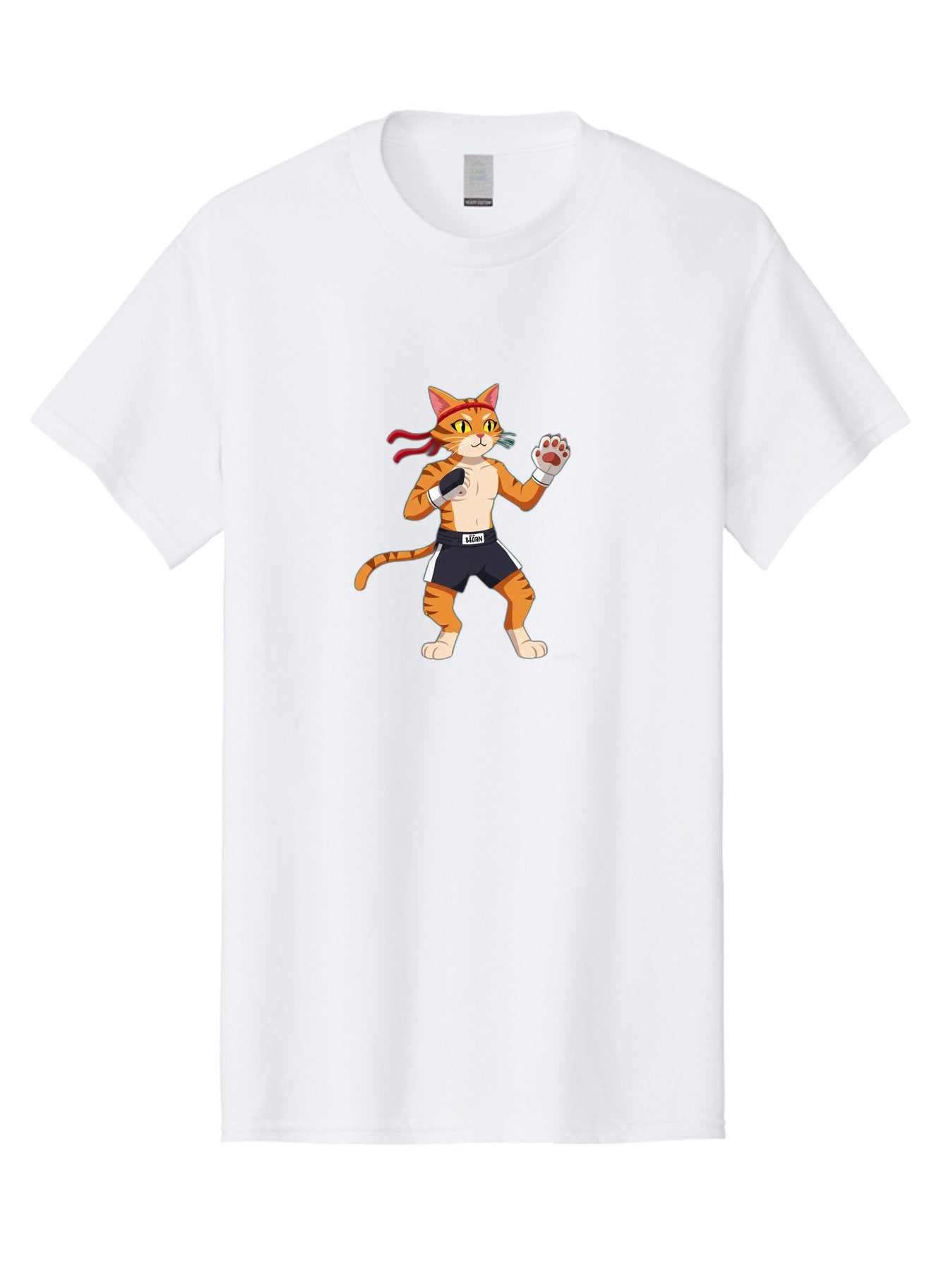 Katom Men'S Graphic Tee, 100% Cotton, Comfortable Casual Summer Wear, Machine Washable, Cartoon Cat Boxer, Orange Striped Cat, Boxing Gloves, Boxing Shorts, Martial Arts, Fighting Cat, Cartoon Character, Funny Animal, Boxing Pose, Bae477 12