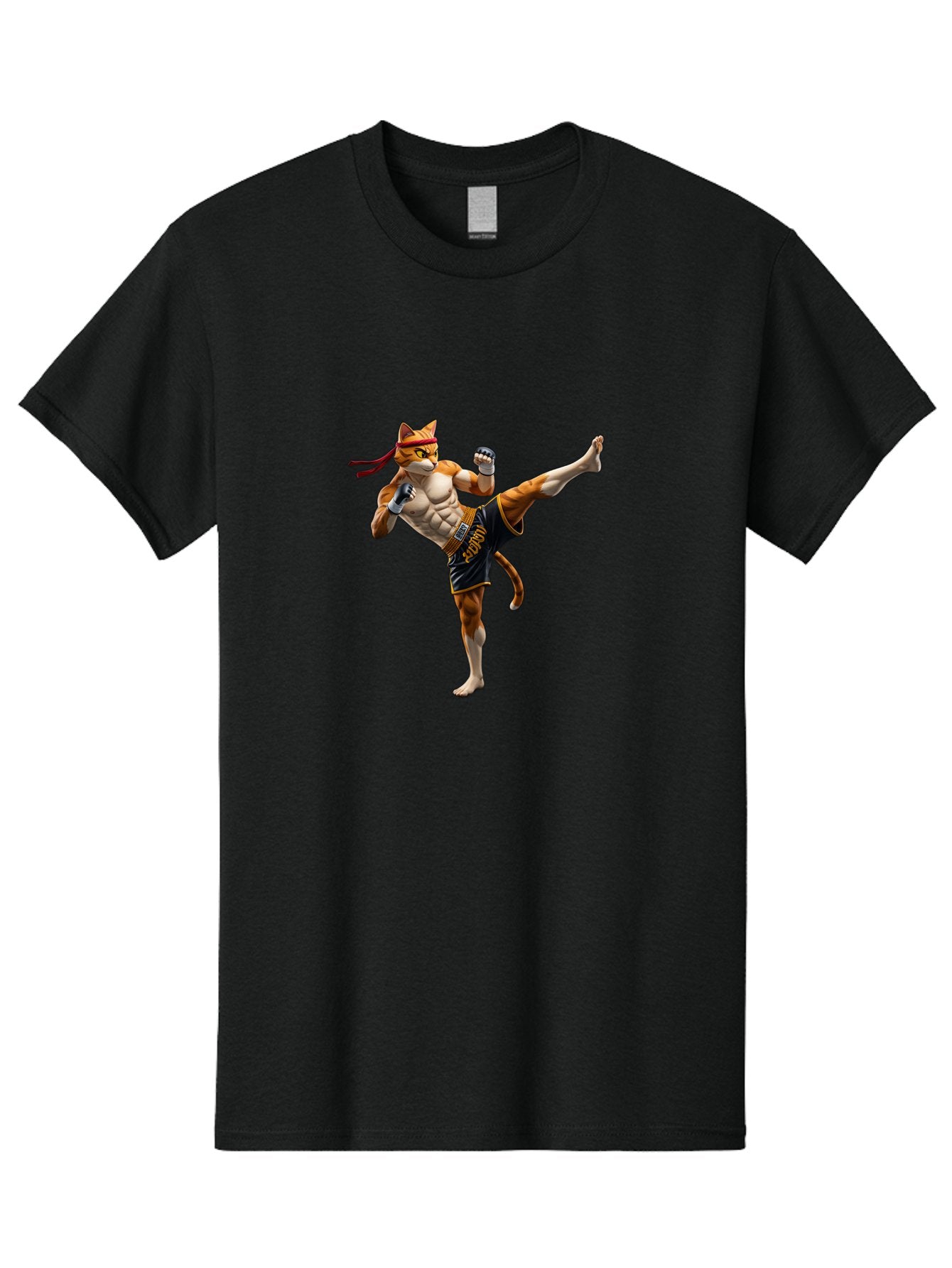 Kitt Men'S Graphic Tee, 100% Cotton, Comfortable Casual Summer Wear, Machine Washable, Cartoon Cat In Muay Thai Stance, Kickboxing Pose, Martial Arts, Athletic Physique, Orange Cat With Red Headband, Fighting Stance, Dynamic Action Bae478 8