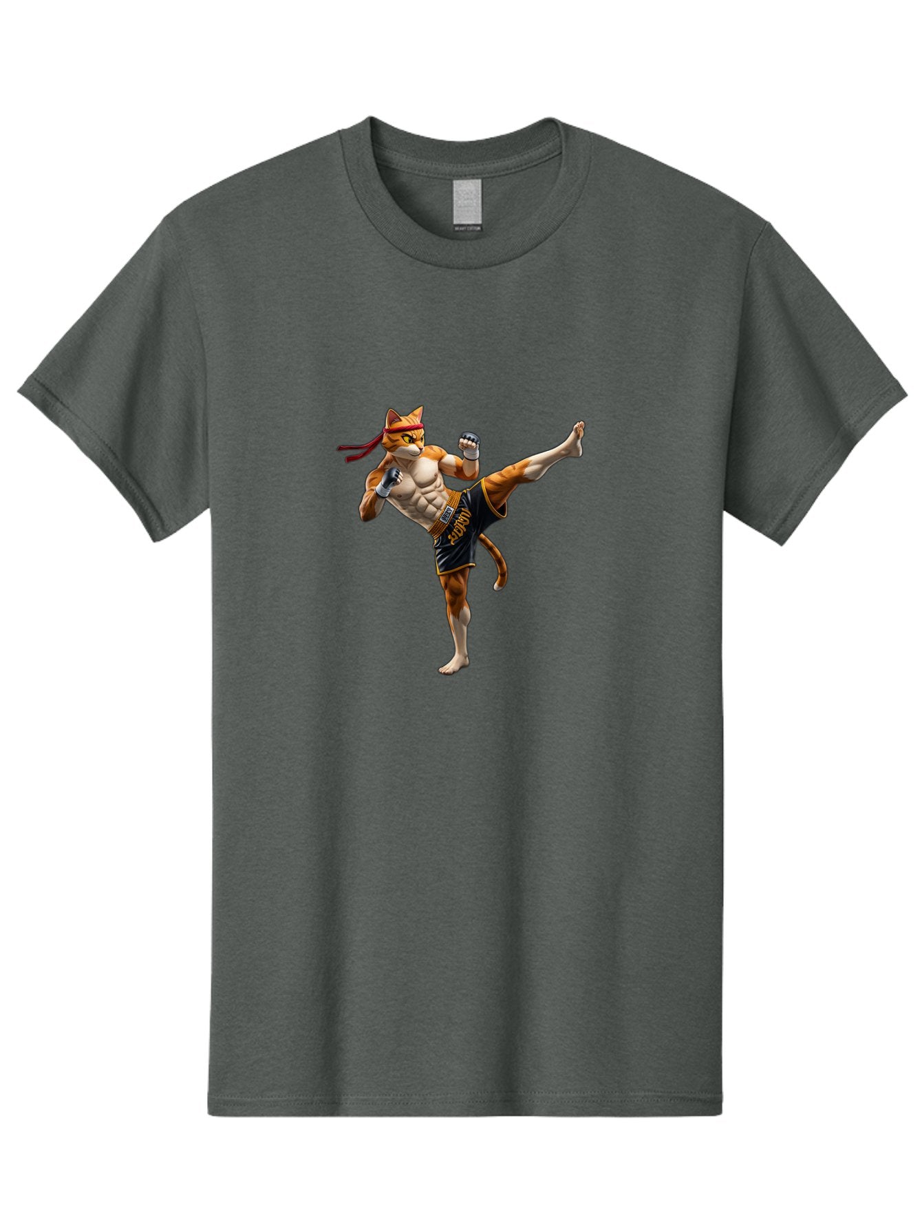 Kitt Men'S Graphic Tee, 100% Cotton, Comfortable Casual Summer Wear, Machine Washable, Cartoon Cat In Muay Thai Stance, Kickboxing Pose, Martial Arts, Athletic Physique, Orange Cat With Red Headband, Fighting Stance, Dynamic Action Bae478 4