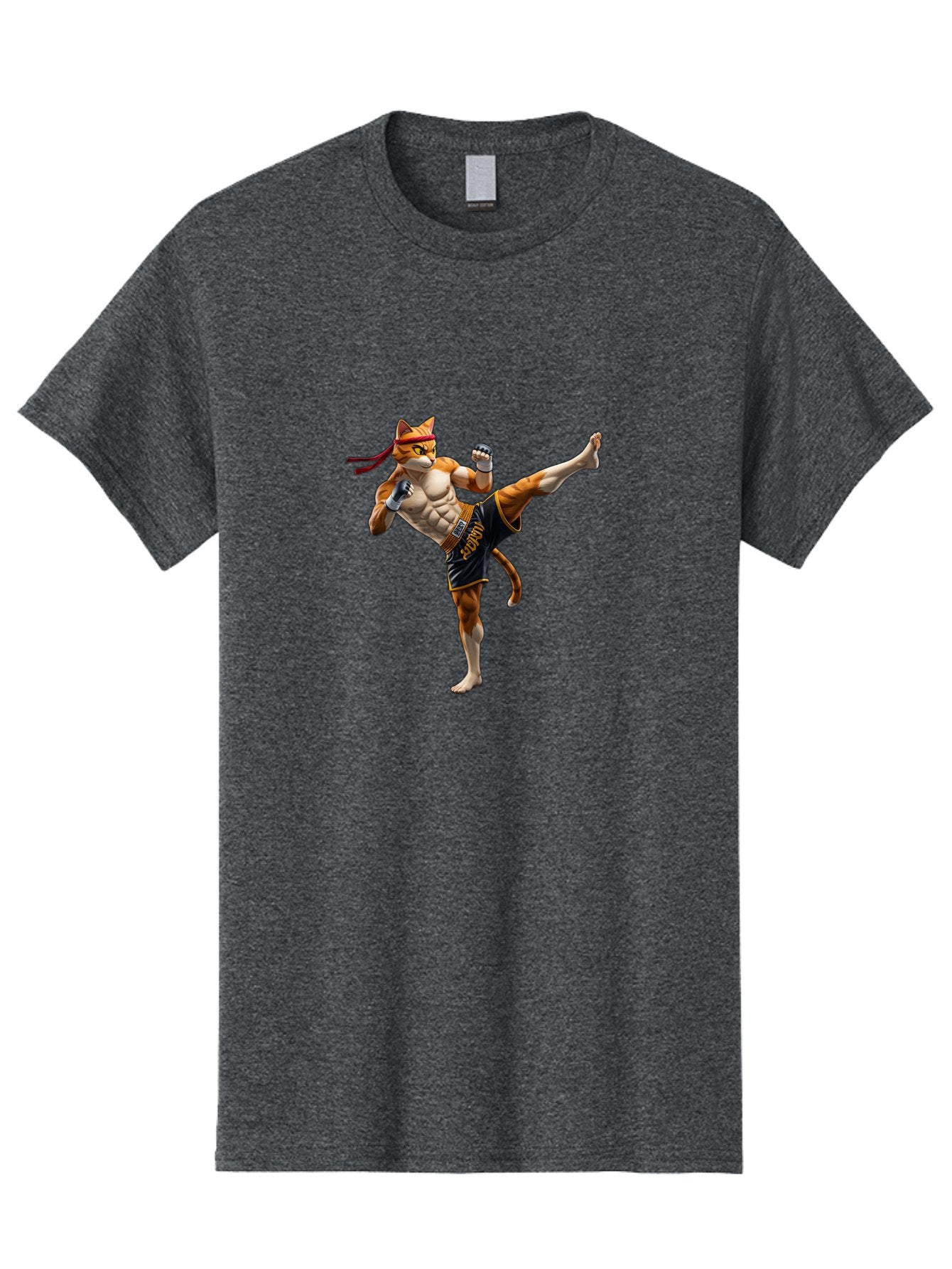 Kitt Men'S Graphic Tee, 100% Cotton, Comfortable Casual Summer Wear, Machine Washable, Cartoon Cat In Muay Thai Stance, Kickboxing Pose, Martial Arts, Athletic Physique, Orange Cat With Red Headband, Fighting Stance, Dynamic Action Bae478 15