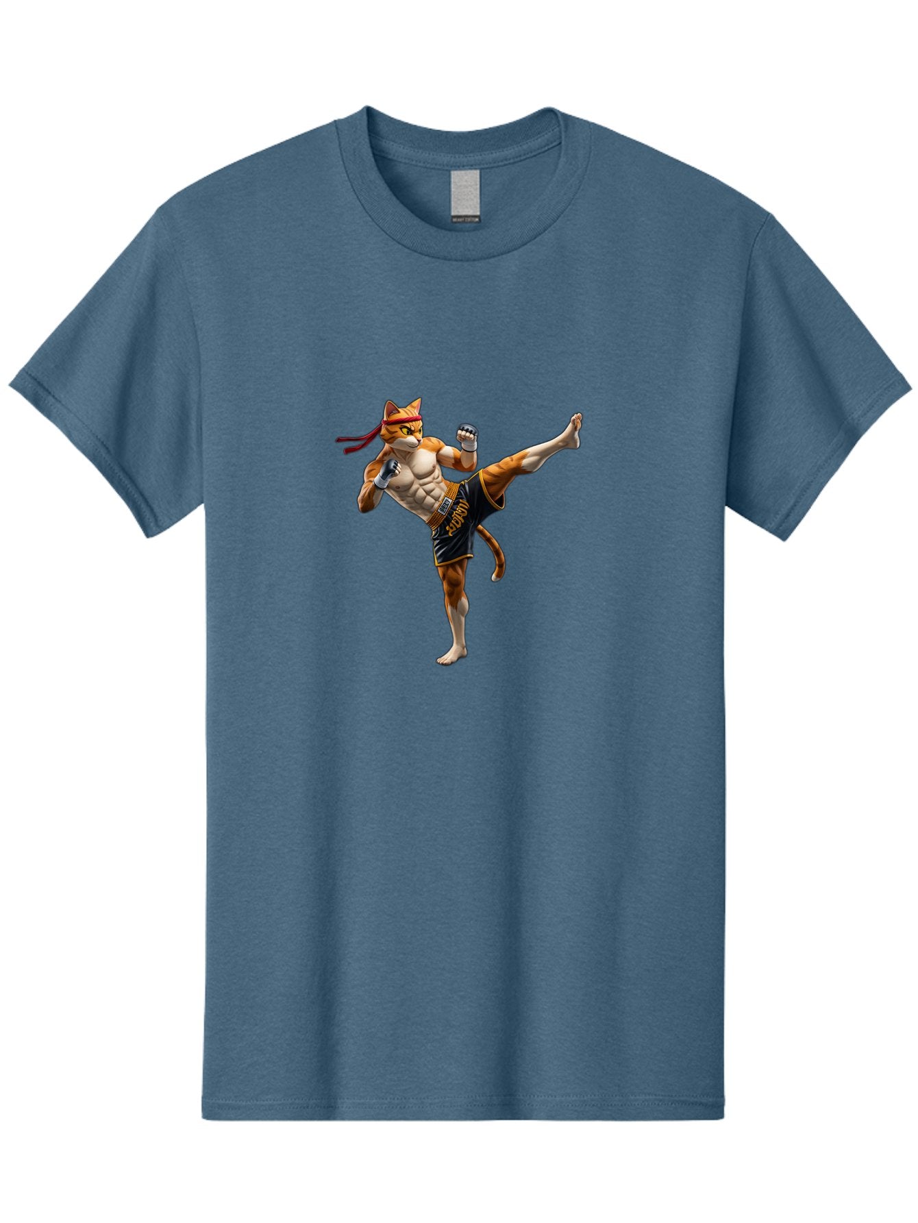 Kitt Men'S Graphic Tee, 100% Cotton, Comfortable Casual Summer Wear, Machine Washable, Cartoon Cat In Muay Thai Stance, Kickboxing Pose, Martial Arts, Athletic Physique, Orange Cat With Red Headband, Fighting Stance, Dynamic Action Bae478 10