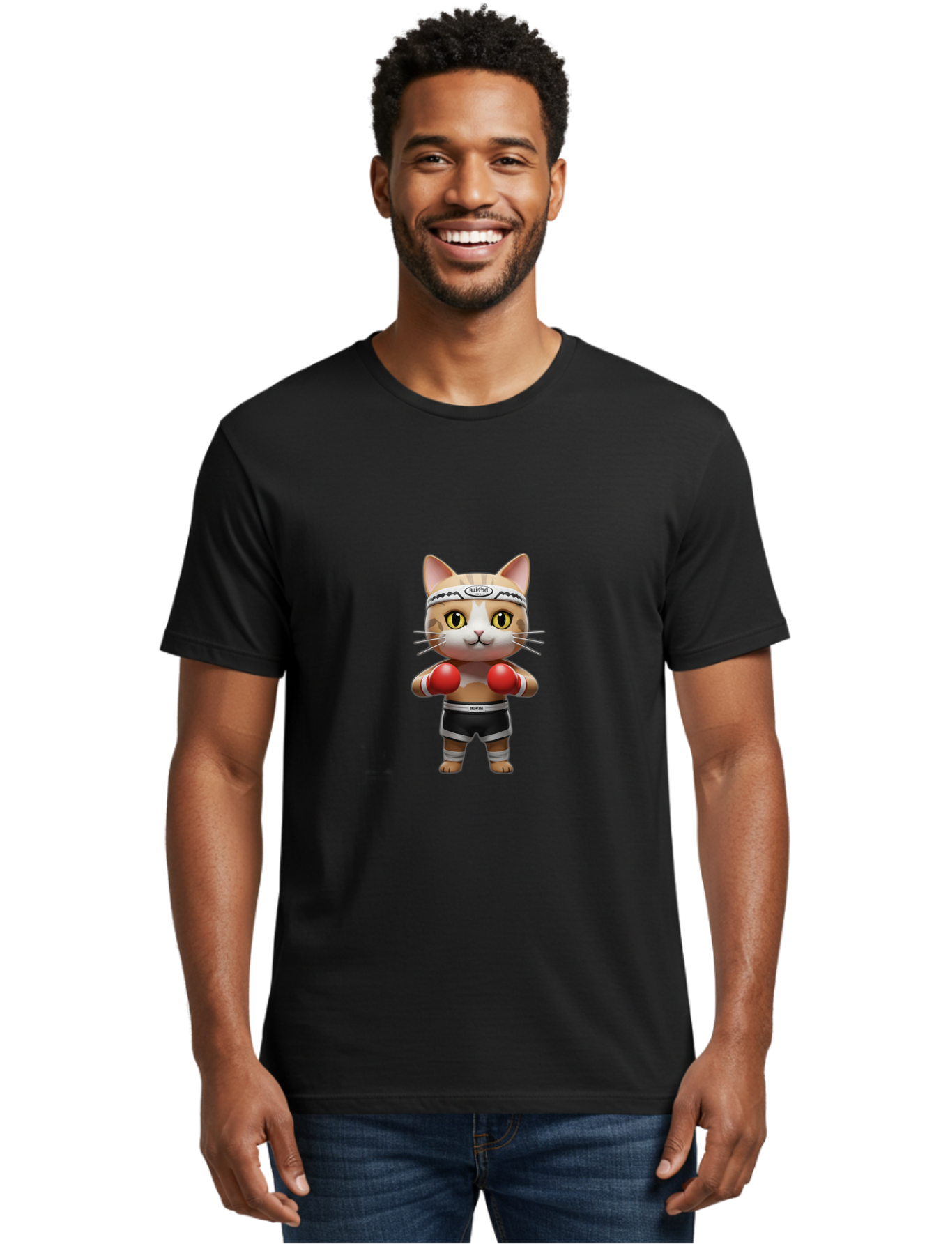 Kitten-Muay-Thai Men'S Graphic Tee, 100% Cotton, Comfortable Casual Summer Wear, Machine Washable, Cartoon Cat, Boxing Gloves, Muay Thai, Kitten Muay, Martial Arts, Fighting Cat, Animal Athlete, Cute Fighter Bae479 24