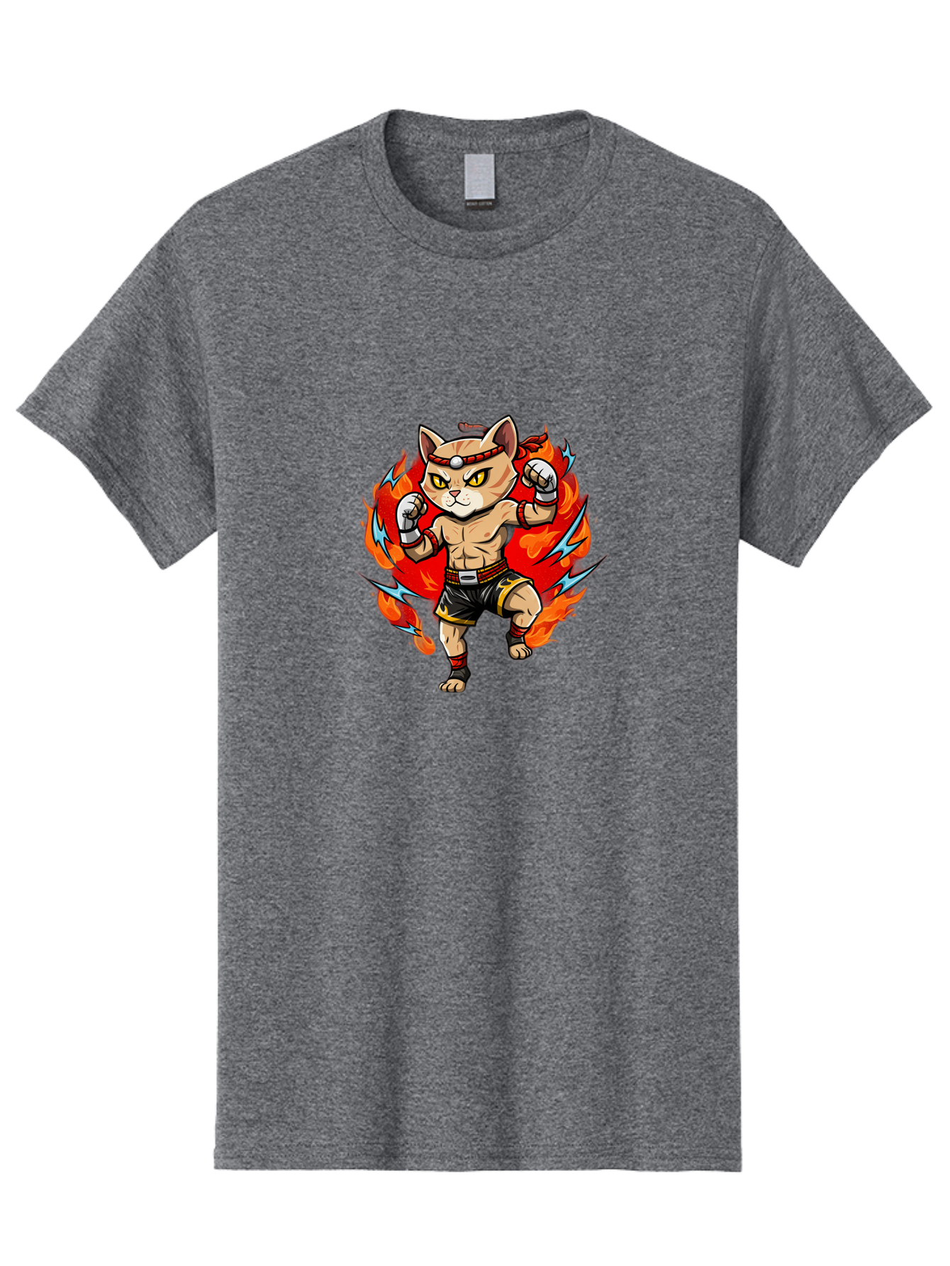 Kung-Fu-Cat Men'S Graphic Tee, 100% Cotton, Comfortable Casual Summer Wear, Machine Washable, Cartoon Cat, Fighting Stance, Martial Arts, Ninja Kitty, Red Flames, Orange Kitten, Yellow Eyes, Boxing Gloves Bae482 12