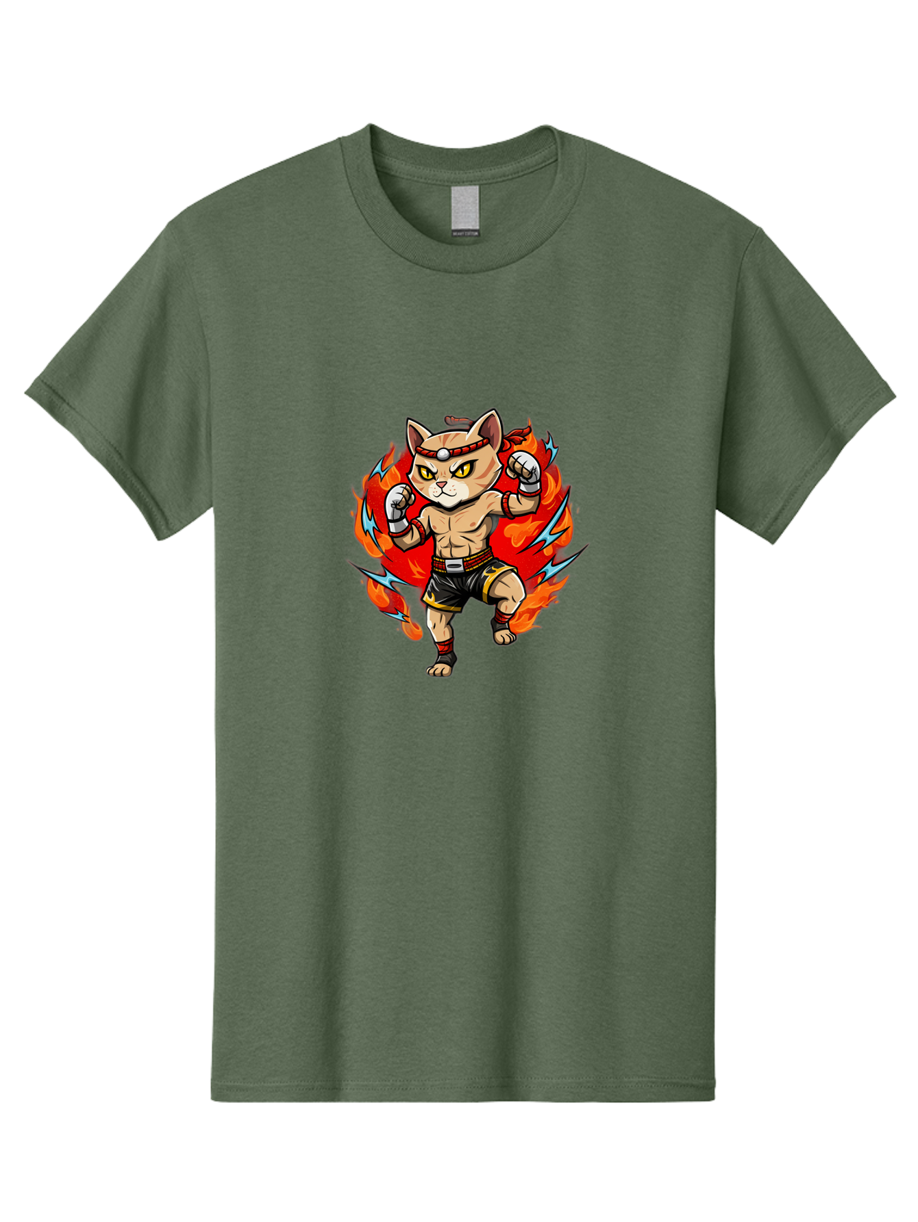 Kung-Fu-Cat Men'S Graphic Tee, 100% Cotton, Comfortable Casual Summer Wear, Machine Washable, Cartoon Cat, Fighting Stance, Martial Arts, Ninja Kitty, Red Flames, Orange Kitten, Yellow Eyes, Boxing Gloves Bae482 7