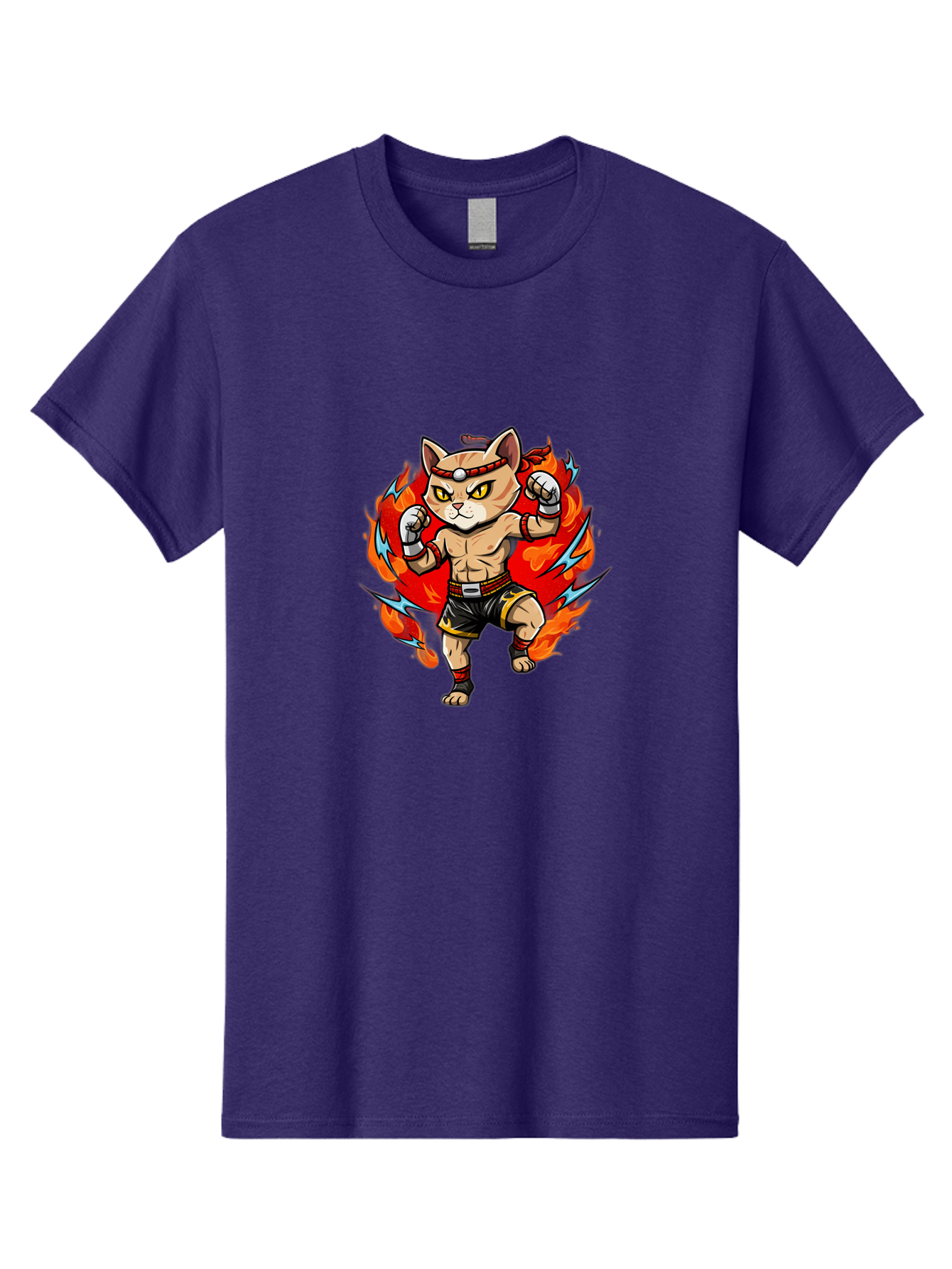 Kung-Fu-Cat Men'S Graphic Tee, 100% Cotton, Comfortable Casual Summer Wear, Machine Washable, Cartoon Cat, Fighting Stance, Martial Arts, Ninja Kitty, Red Flames, Orange Kitten, Yellow Eyes, Boxing Gloves Bae482 11