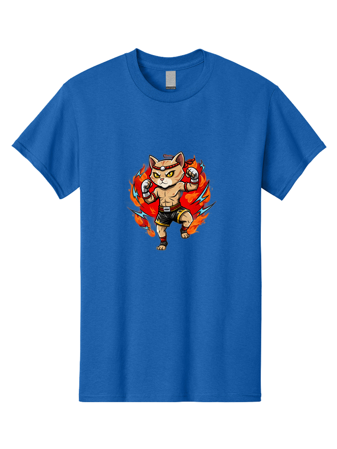 Kung-Fu-Cat Men'S Graphic Tee, 100% Cotton, Comfortable Casual Summer Wear, Machine Washable, Cartoon Cat, Fighting Stance, Martial Arts, Ninja Kitty, Red Flames, Orange Kitten, Yellow Eyes, Boxing Gloves Bae482 8
