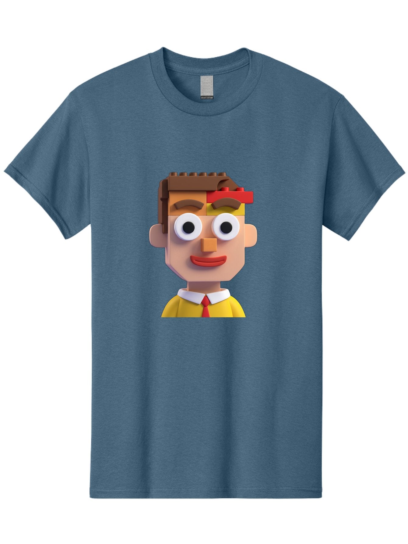 Lego-Man Men'S Graphic Tee, 100% Cotton, Comfortable Casual Summer Wear, Machine Washable, Cartoon Character, Lego Bricks, 3D Model, Funny Face, Large Eyes, Red Tie, Yellow Shirt, White Collar, Playful Design, Digital Art, Character Design Bae483 10