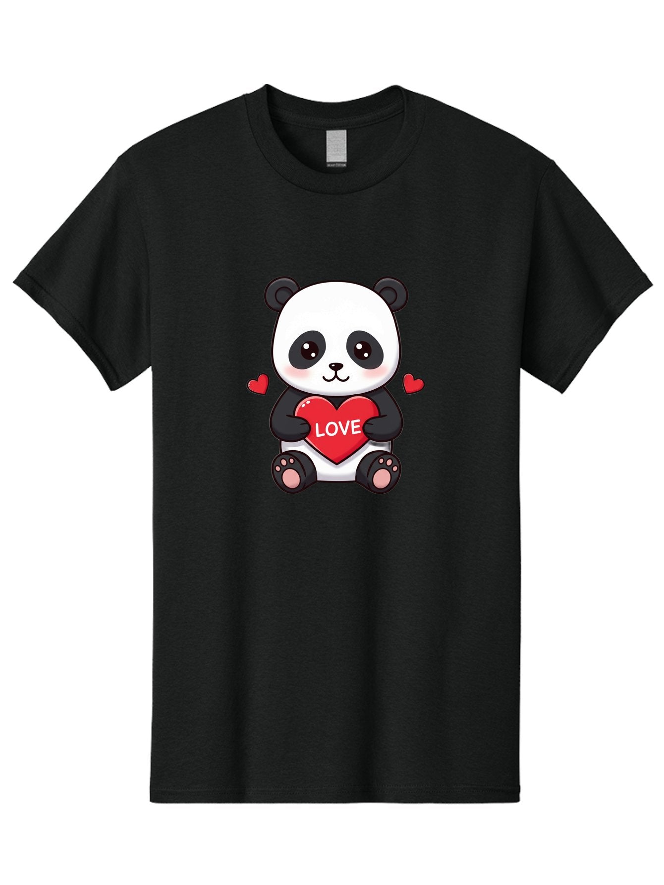 Love-Panda Men'S Graphic Tee, 100% Cotton, Comfortable Casual Summer Wear, Machine Washable, Cute Panda Bear, Love Heart, Red Heart With Love, Adorable Cartoon Character, Kawaii Illustration, Heartwarming Scene, Panda Love Bae486 3