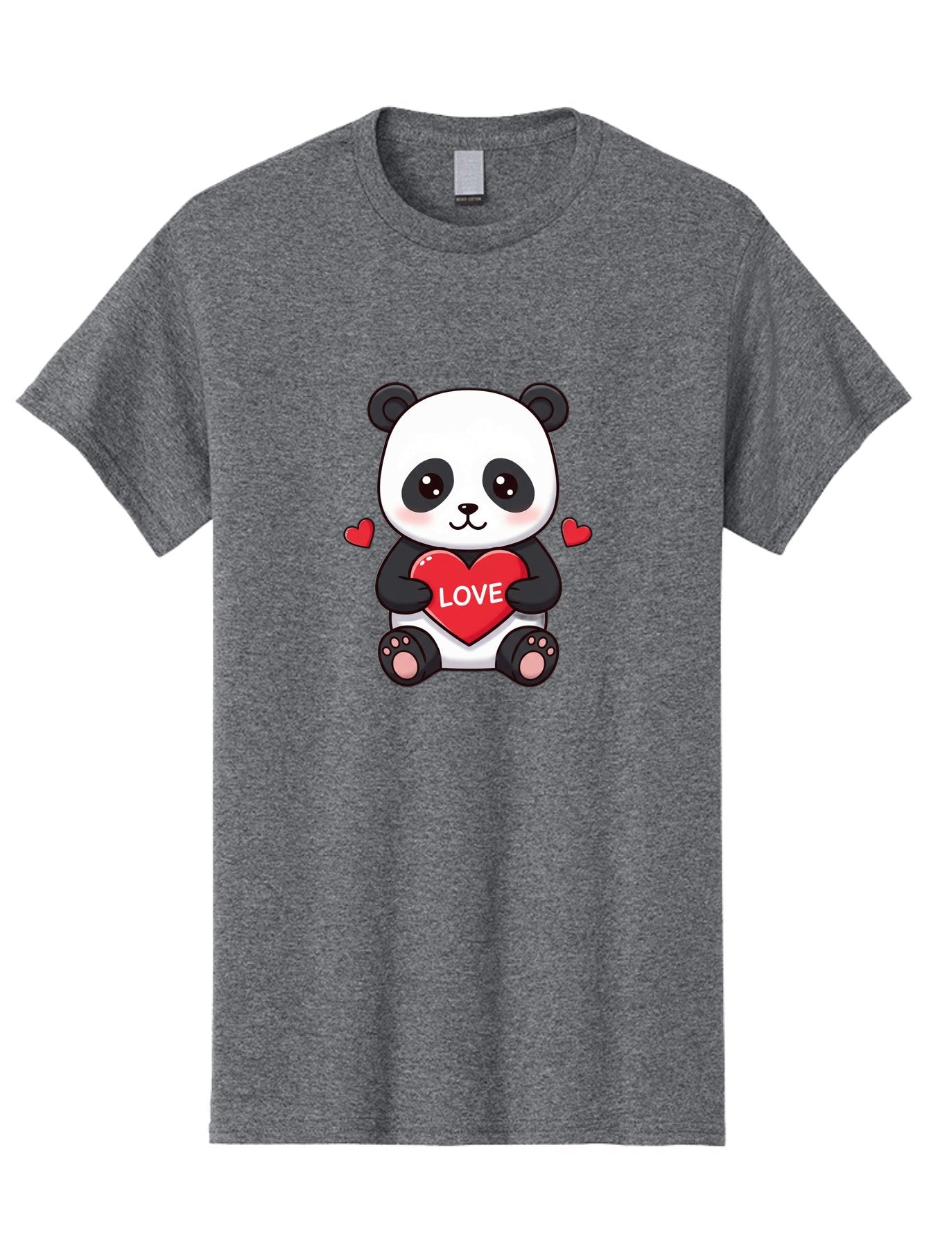 Love-Panda Men'S Graphic Tee, 100% Cotton, Comfortable Casual Summer Wear, Machine Washable, Cute Panda Bear, Love Heart, Red Heart With Love, Adorable Cartoon Character, Kawaii Illustration, Heartwarming Scene, Panda Love Bae486 5