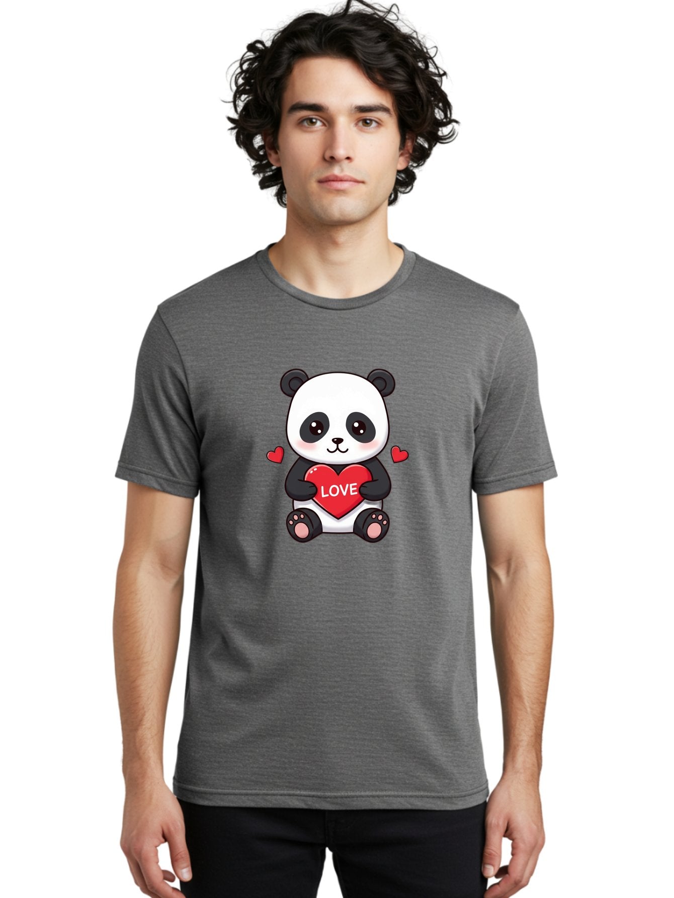 Love-Panda Men'S Graphic Tee, 100% Cotton, Comfortable Casual Summer Wear, Machine Washable, Cute Panda Bear, Love Heart, Red Heart With Love, Adorable Cartoon Character, Kawaii Illustration, Heartwarming Scene, Panda Love Bae486 23