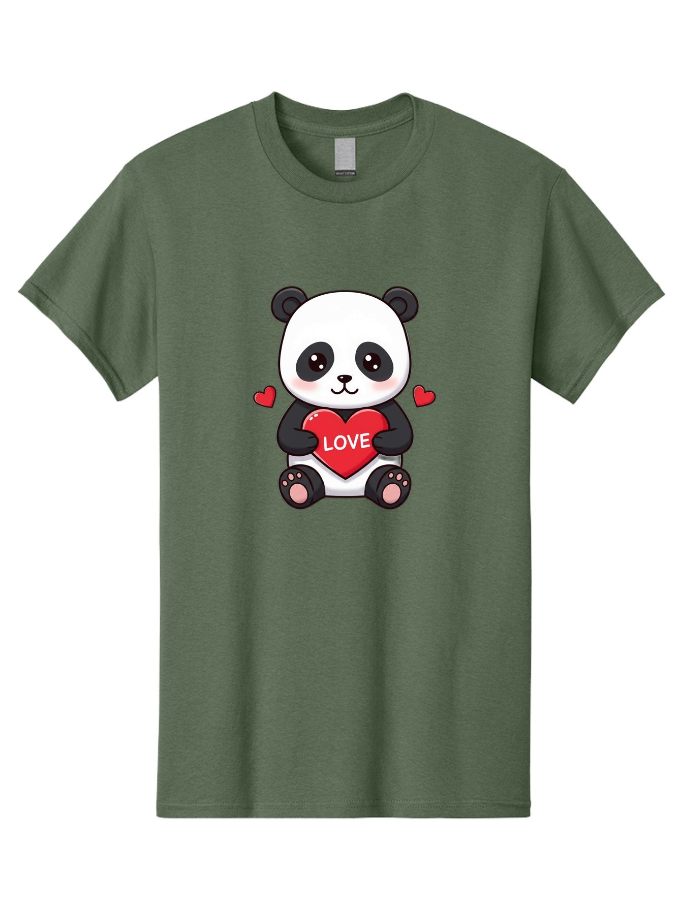 Love-Panda Men'S Graphic Tee, 100% Cotton, Comfortable Casual Summer Wear, Machine Washable, Cute Panda Bear, Love Heart, Red Heart With Love, Adorable Cartoon Character, Kawaii Illustration, Heartwarming Scene, Panda Love Bae486