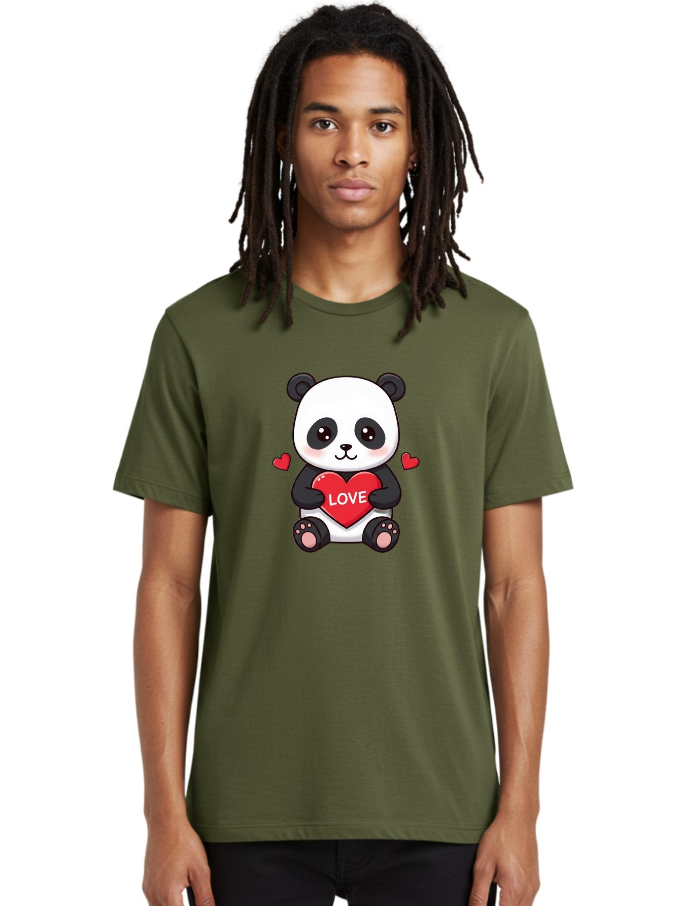 Love-Panda Men'S Graphic Tee, 100% Cotton, Comfortable Casual Summer Wear, Machine Washable, Cute Panda Bear, Love Heart, Red Heart With Love, Adorable Cartoon Character, Kawaii Illustration, Heartwarming Scene, Panda Love Bae486 21