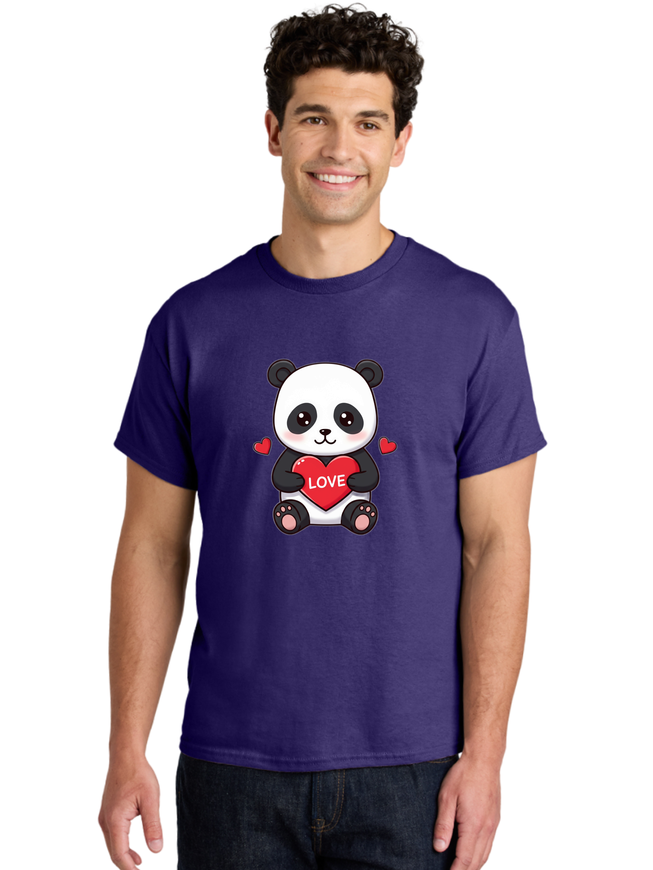 Love-Panda Men'S Graphic Tee, 100% Cotton, Comfortable Casual Summer Wear, Machine Washable, Cute Panda Bear, Love Heart, Red Heart With Love, Adorable Cartoon Character, Kawaii Illustration, Heartwarming Scene, Panda Love Bae486 20