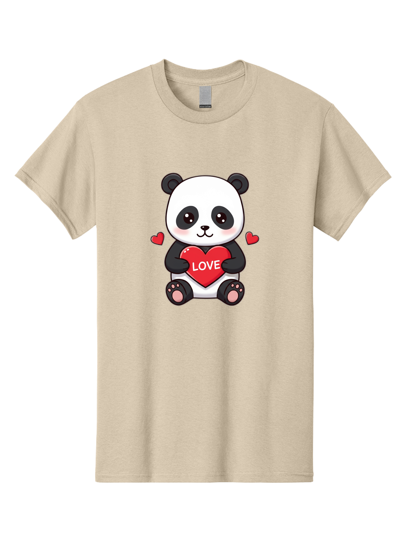 Love-Panda Men'S Graphic Tee, 100% Cotton, Comfortable Casual Summer Wear, Machine Washable, Cute Panda Bear, Love Heart, Red Heart With Love, Adorable Cartoon Character, Kawaii Illustration, Heartwarming Scene, Panda Love Bae486 3