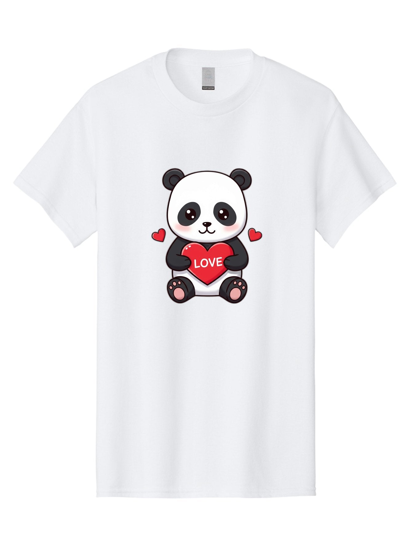 Love-Panda Men'S Graphic Tee, 100% Cotton, Comfortable Casual Summer Wear, Machine Washable, Cute Panda Bear, Love Heart, Red Heart With Love, Adorable Cartoon Character, Kawaii Illustration, Heartwarming Scene, Panda Love Bae486