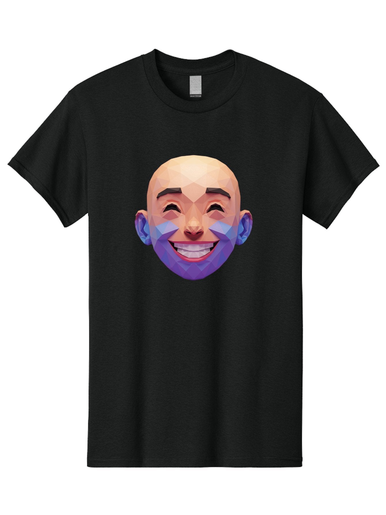 Low-Poly-Face Men'S Graphic Tee, 100% Cotton, Comfortable Casual Summer Wear, Machine Washable, Low Poly Art, 3D Model, Smiling Face, Bald Man, Purple Beard, Happy Expression, Geometric Shapes, Cartoon Style, Digital Art, Modern Design Bae487 4
