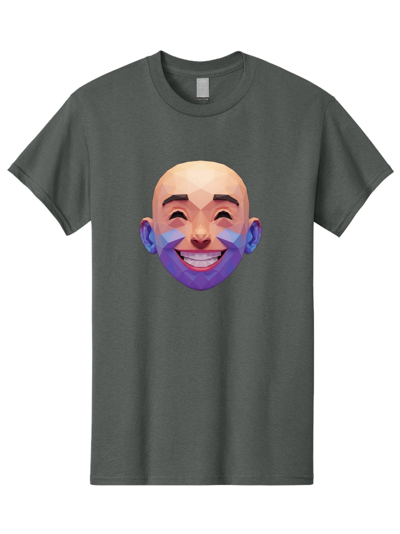 Low-Poly-Face Men'S Graphic Tee, 100% Cotton, Comfortable Casual Summer Wear, Machine Washable, Low Poly Art, 3D Model, Smiling Face, Bald Man, Purple Beard, Happy Expression, Geometric Shapes, Cartoon Style, Digital Art, Modern Design Bae487 10