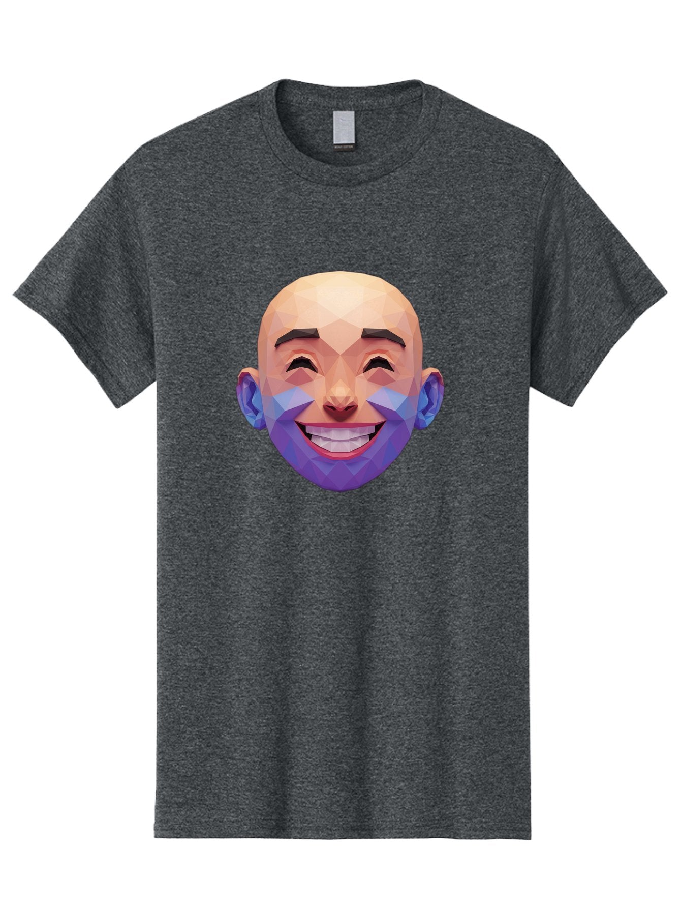 Low-Poly-Face Men'S Graphic Tee, 100% Cotton, Comfortable Casual Summer Wear, Machine Washable, Low Poly Art, 3D Model, Smiling Face, Bald Man, Purple Beard, Happy Expression, Geometric Shapes, Cartoon Style, Digital Art, Modern Design Bae487 13