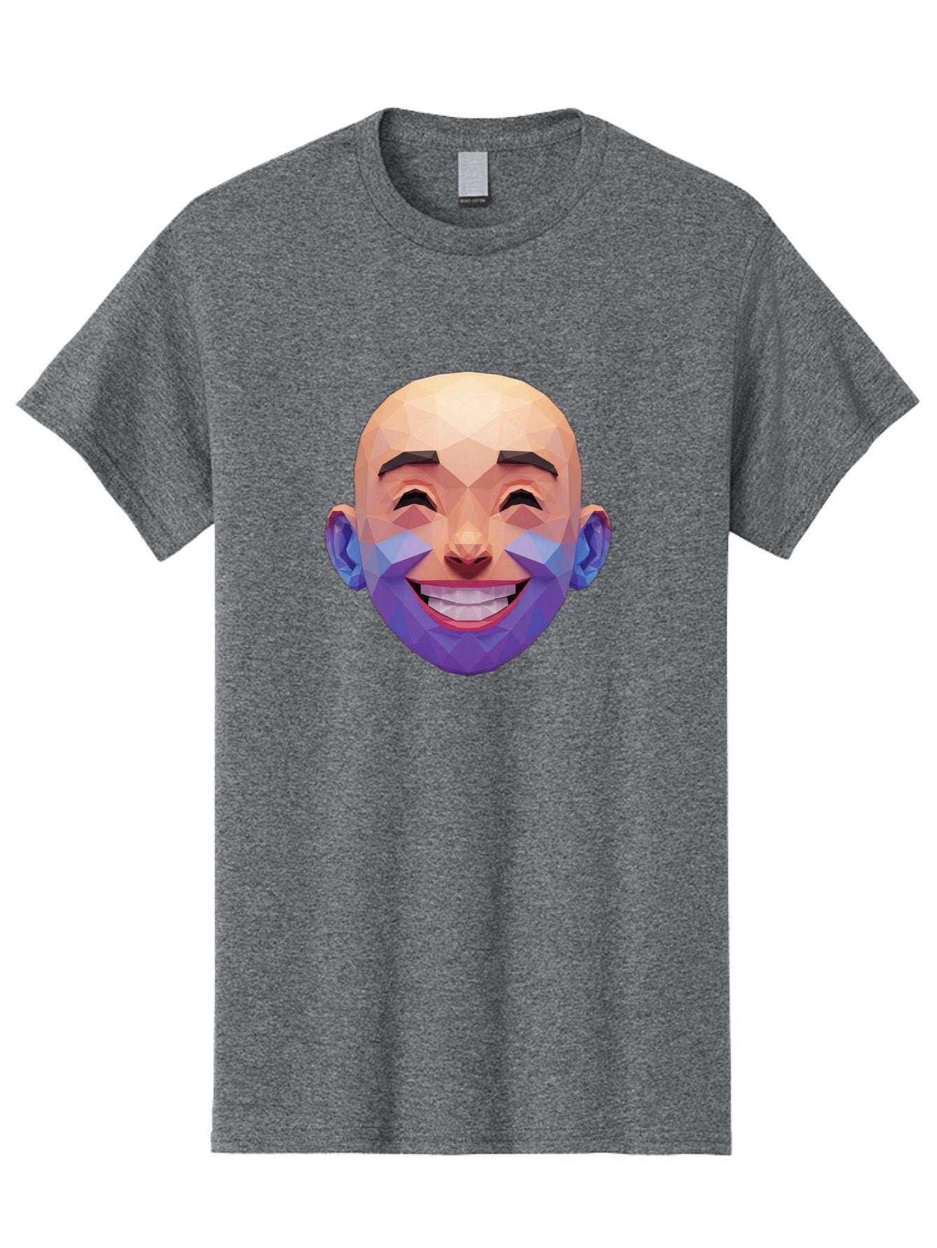Low-Poly-Face Men'S Graphic Tee, 100% Cotton, Comfortable Casual Summer Wear, Machine Washable, Low Poly Art, 3D Model, Smiling Face, Bald Man, Purple Beard, Happy Expression, Geometric Shapes, Cartoon Style, Digital Art, Modern Design Bae487 6